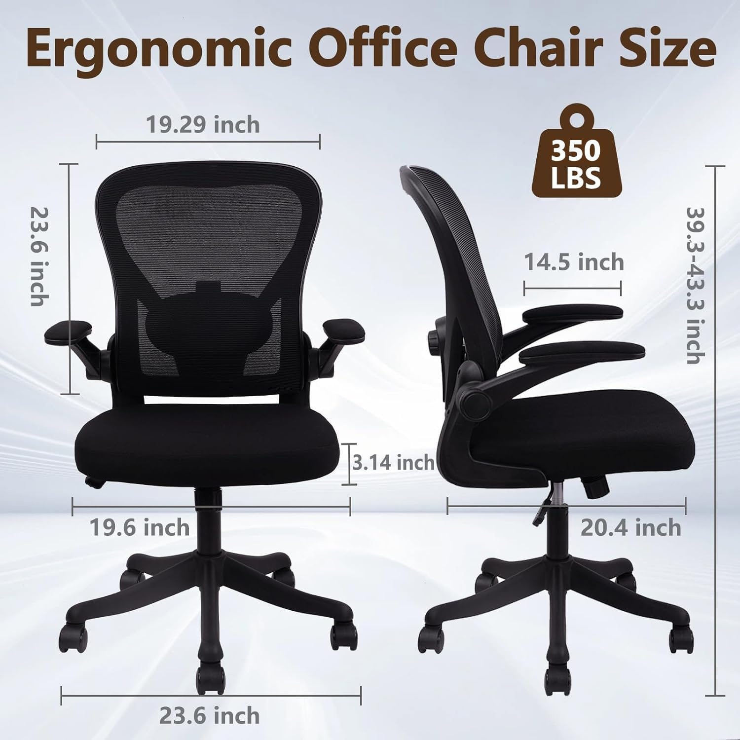 image:imageCLATINA Office Computer Desk Chair Ergonomic Mesh Rolling Work Chairs Executive Task Chairs with Adjustable Lumbar Support Flipup Armrests for HomeBedroomStudy Conference Black