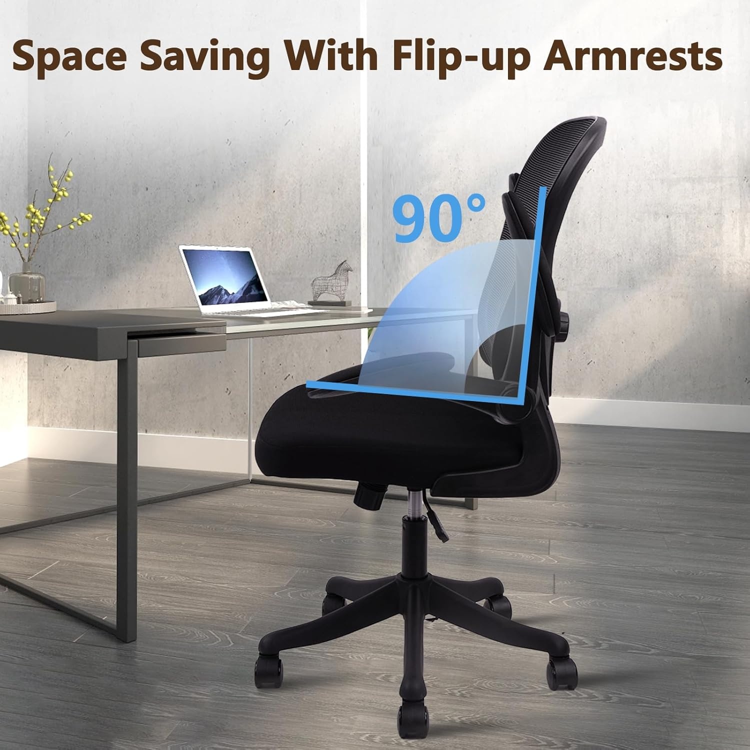image:imageCLATINA Office Computer Desk Chair Ergonomic Mesh Rolling Work Chairs Executive Task Chairs with Adjustable Lumbar Support Flipup Armrests for HomeBedroomStudy ConferenceBlack 2Pack