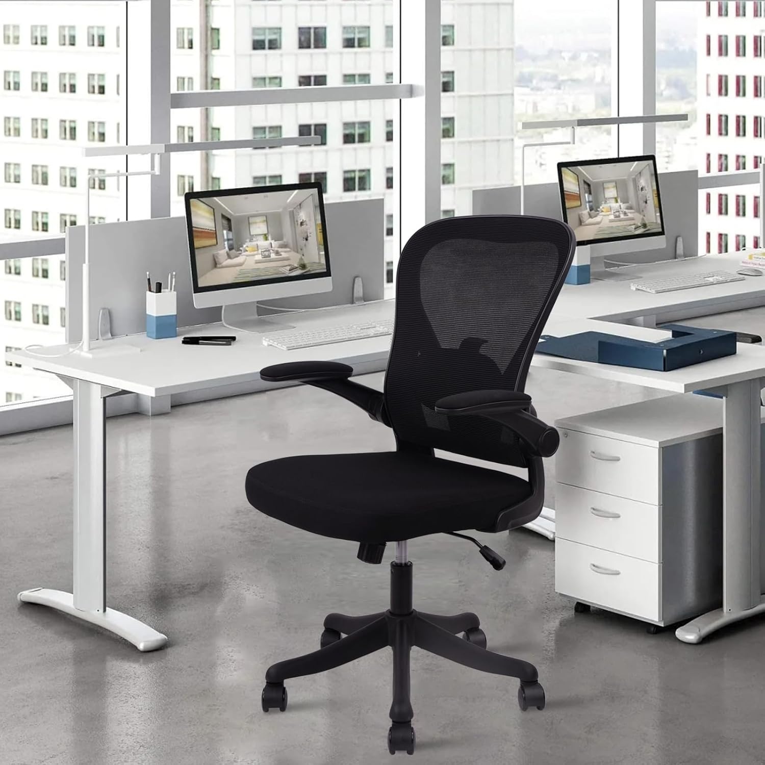 image:imageCLATINA Office Computer Desk Chair Ergonomic Mesh Rolling Work Chairs Executive Task Chairs with Adjustable Lumbar Support Flipup Armrests for HomeBedroomStudy ConferenceBlack 2Pack