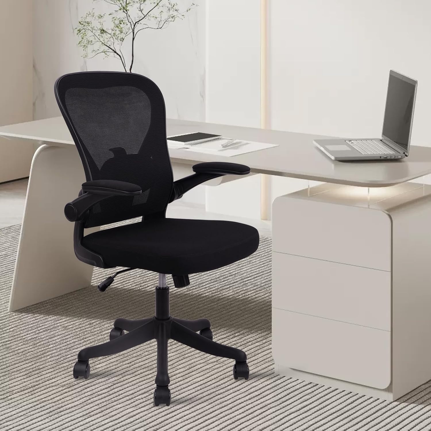 image:imageCLATINA Office Computer Desk Chair Ergonomic Mesh Rolling Work Chairs Executive Task Chairs with Adjustable Lumbar Support Flipup Armrests for HomeBedroomStudy ConferenceBlack 4Pack