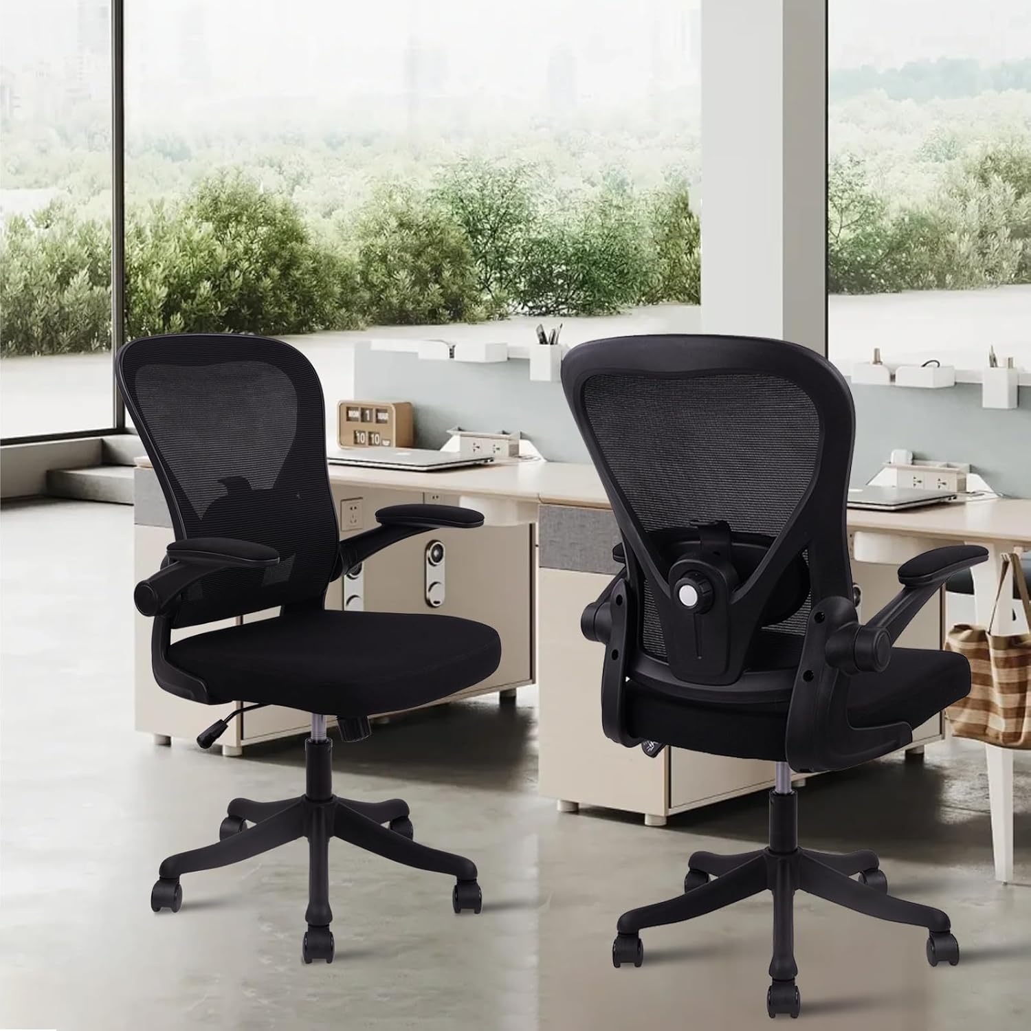 image:imageCLATINA Office Computer Desk Chair Ergonomic Mesh Rolling Work Chairs Executive Task Chairs with Adjustable Lumbar Support Flipup Armrests for HomeBedroomStudy ConferenceBlack 4Pack
