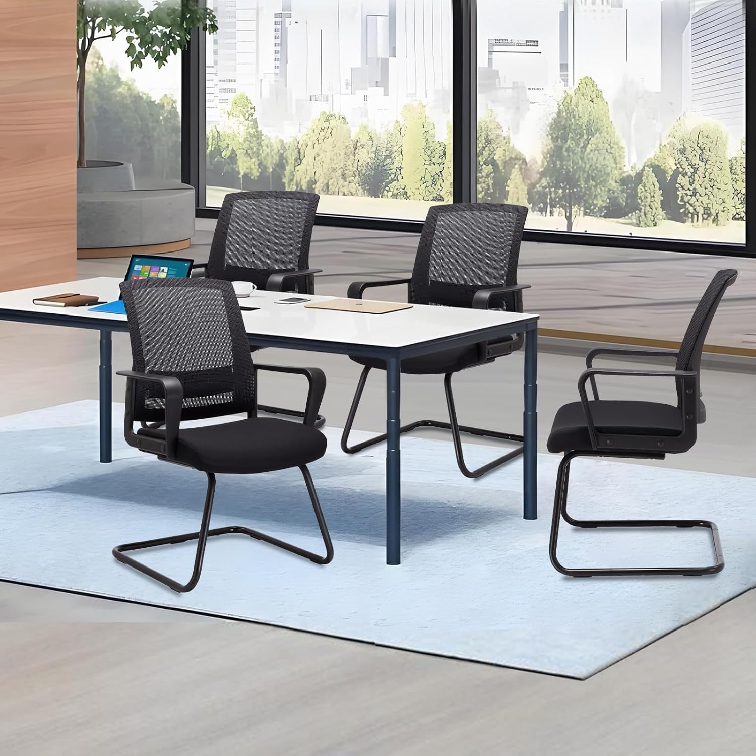image:imageCLATINA Office Guest Chair with Lumbar Support and Mid Back Mesh Space Air Grid Series for Reception Conference RoomBlack