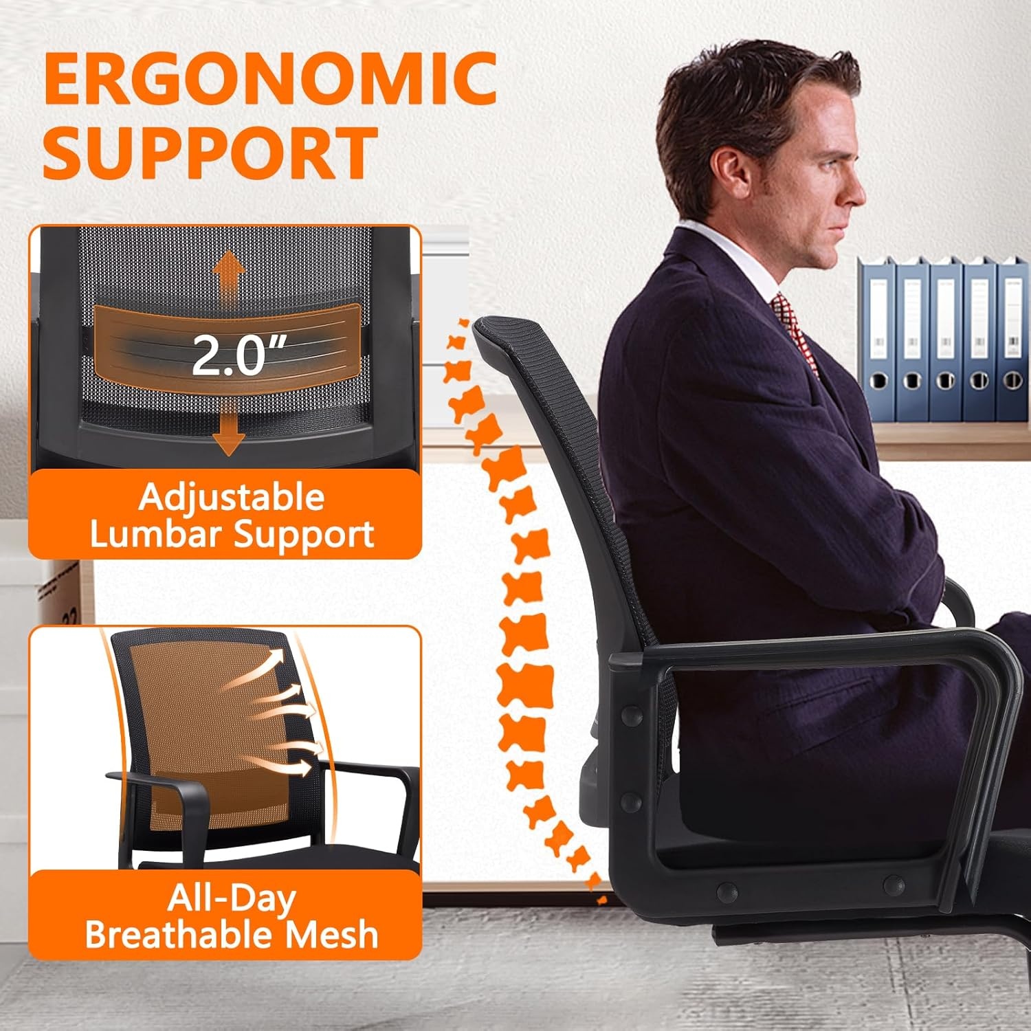 image:imageCLATINA Office Guest Chair with Lumbar Support and Mid Back Mesh Space Air Grid Series for Reception Conference RoomBlack
