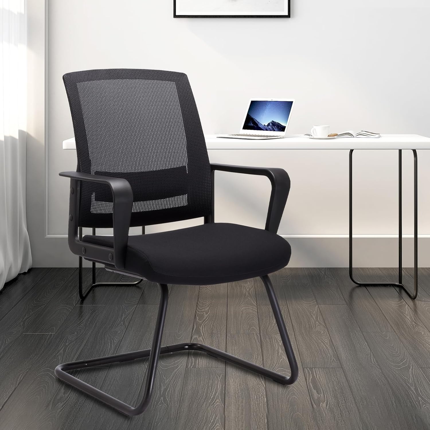 image:imageCLATINA Office Guest Chair with Lumbar Support and Mid Back Mesh Space Air Grid Series for Reception Conference RoomBlack