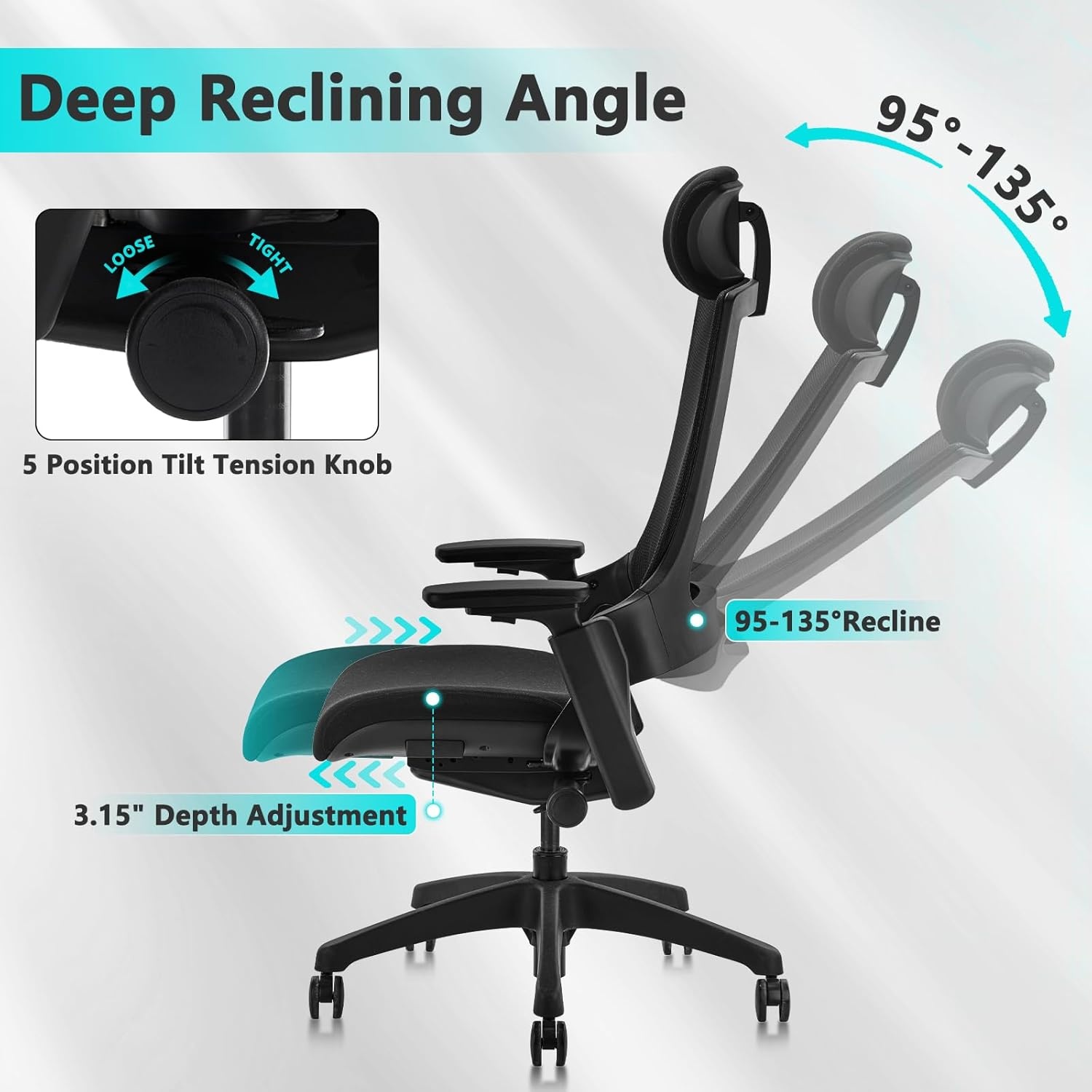 image:imageCLATINA Swivel Executive Computer Chair with 3D Armrest and Lumbar Support Adjustable Ergonomic Fabric Backrest Task Chair for Home Office Conference RoomBlackmesh