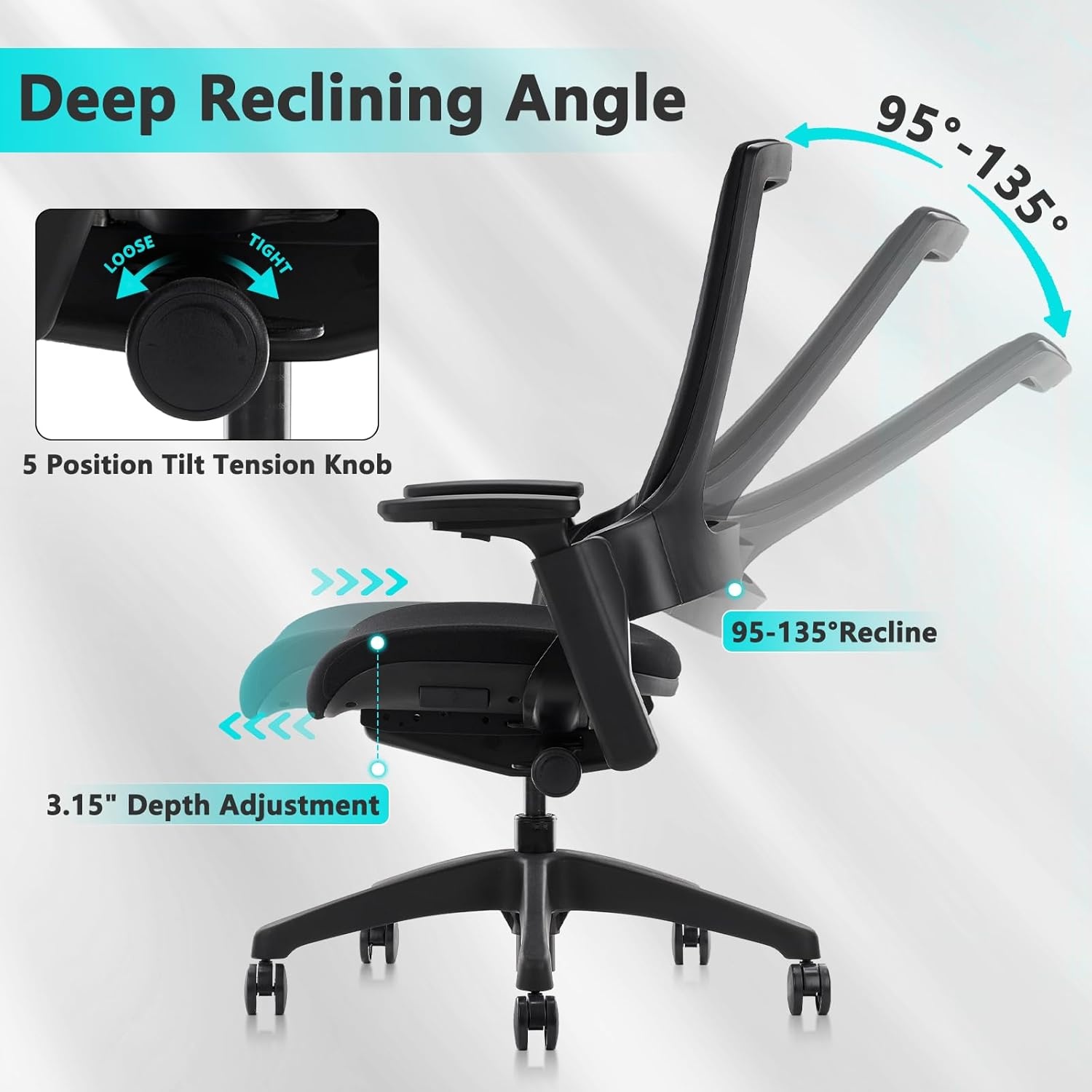 image:imageCLATINA Swivel Executive Computer Chair with 3D Armrest and Lumbar Support Adjustable Ergonomic Fabric Backrest Task Chair for Home Office Conference RoomBlackfabric
