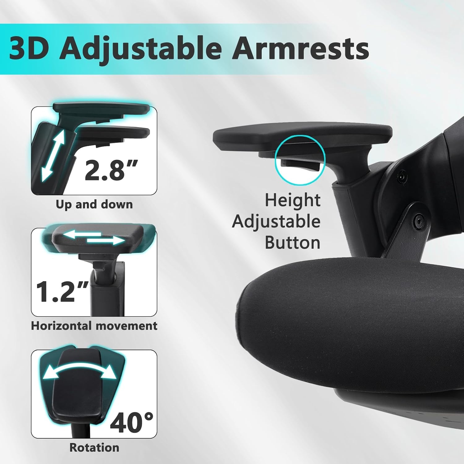 image:imageCLATINA Swivel Executive Computer Chair with 3D Armrest and Lumbar Support Adjustable Ergonomic Fabric Backrest Task Chair for Home Office Conference RoomBlackmesh