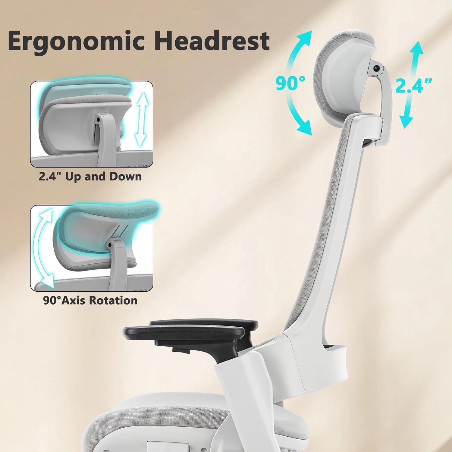 image:imageCLATINA Swivel Executive Computer Chair with 3D Armrest and Lumbar Support Adjustable Ergonomic Fabric Backrest Task Chair for Home Office Conference RoomGreymesh