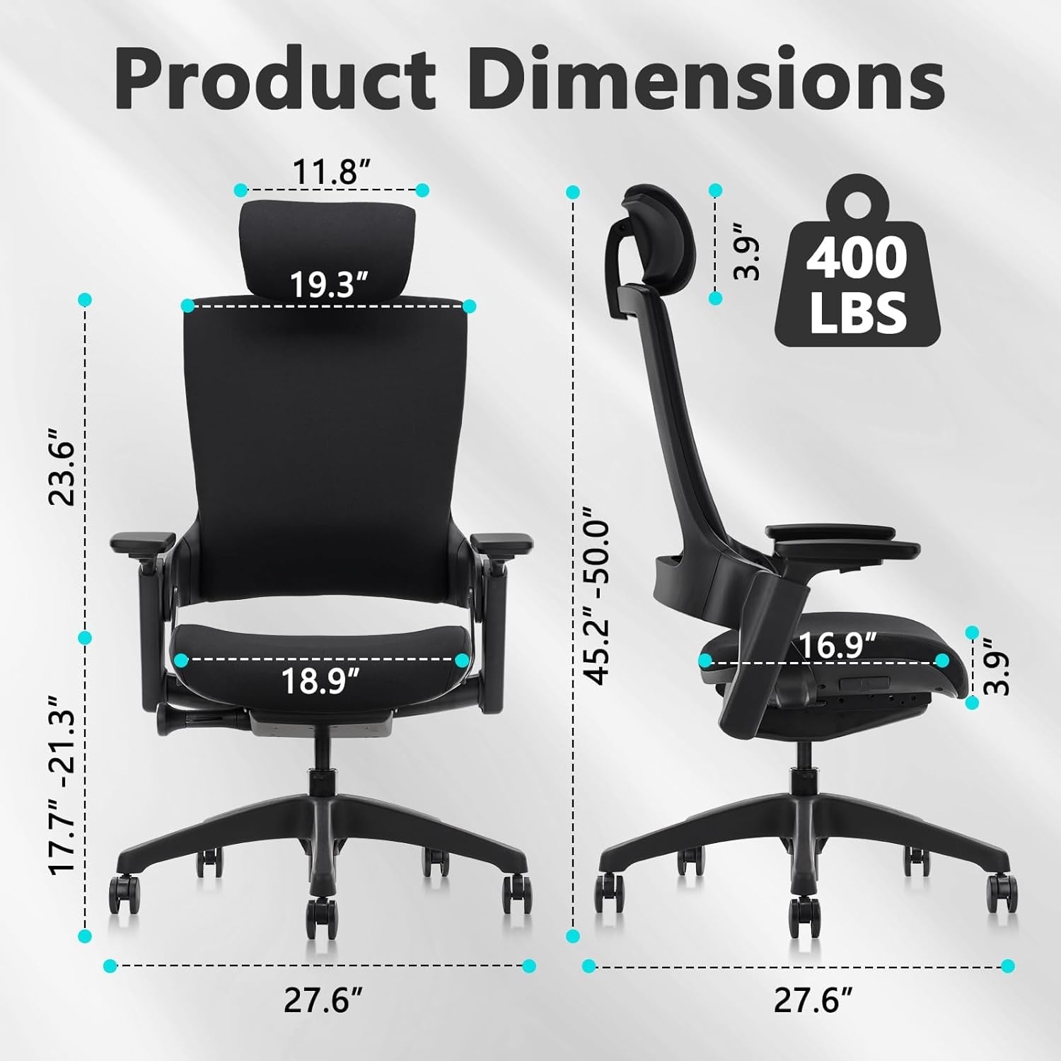 image:imageCLATINA Swivel Executive Computer Chair with 3D Armrest and Lumbar Support Adjustable Ergonomic Fabric Backrest Task Chair for Home Office Conference RoomBlackfabric