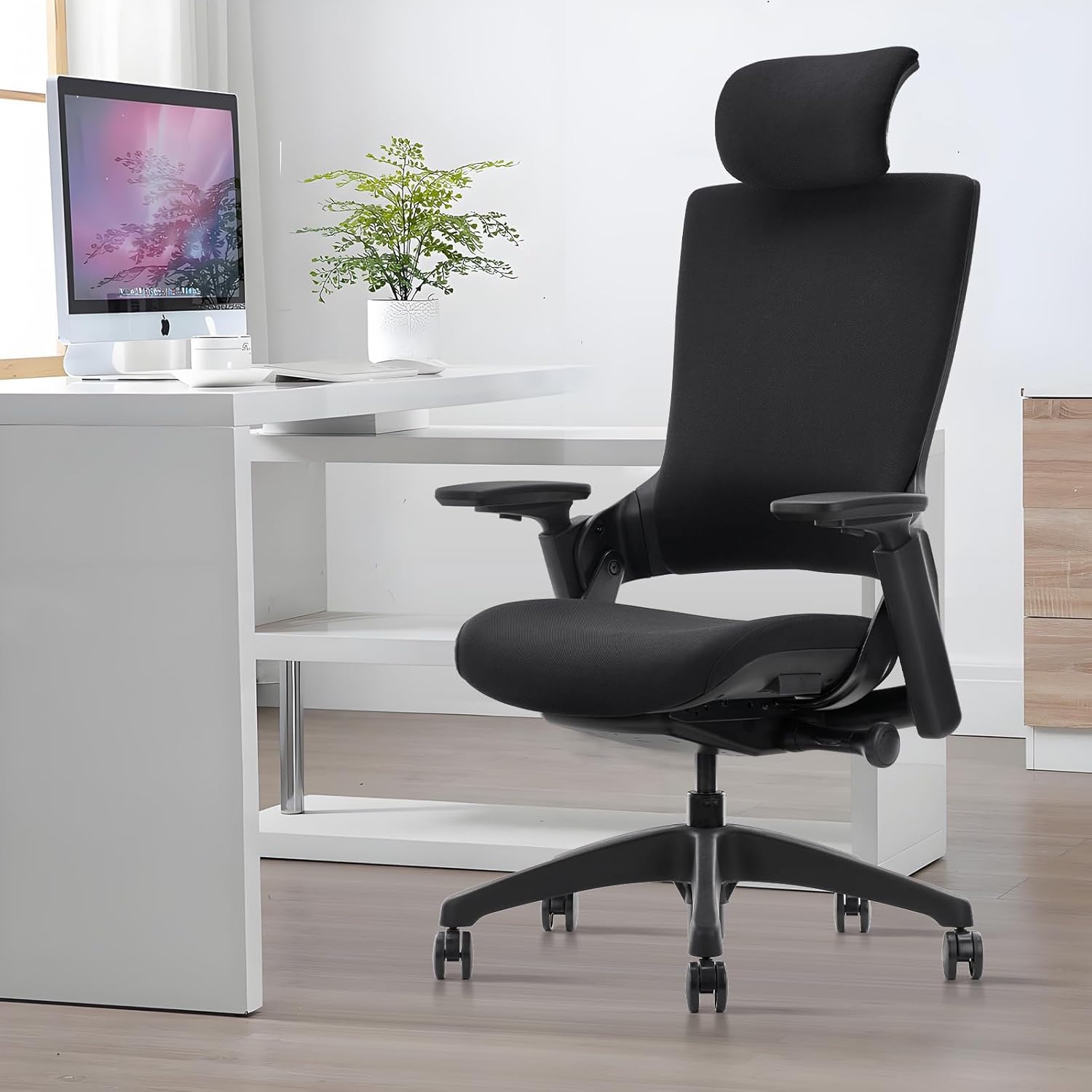 image:imageCLATINA Swivel Executive Computer Chair with 3D Armrest and Lumbar Support Adjustable Ergonomic Fabric Backrest Task Chair for Home Office Conference RoomBlackfabric