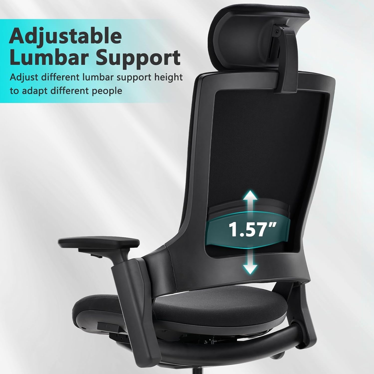 image:imageCLATINA Swivel Executive Computer Chair with 3D Armrest and Lumbar Support Adjustable Ergonomic Fabric Backrest Task Chair for Home Office Conference RoomBlackfabric