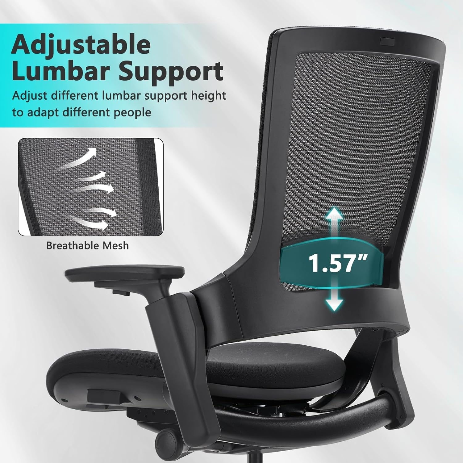 image:imageCLATINA Swivel Executive Computer Chair with 3D Armrest and Lumbar Support Adjustable Ergonomic Fabric Backrest Task Chair for Home Office Conference RoomBlackmesh