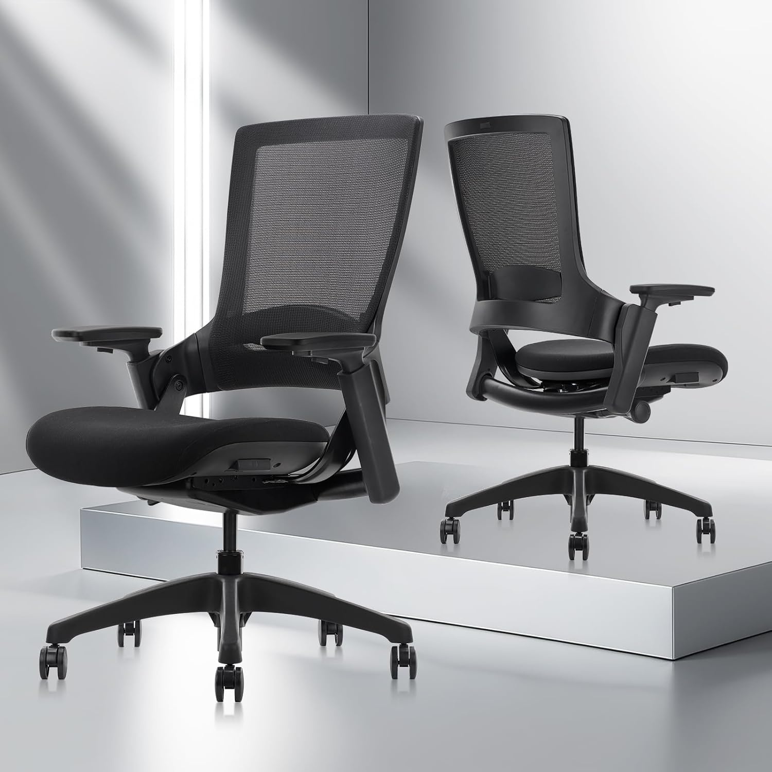 image:imageCLATINA Swivel Executive Computer Chair with 3D Armrest and Lumbar Support Adjustable Ergonomic Fabric Backrest Task Chair for Home Office Conference RoomBlackmesh
