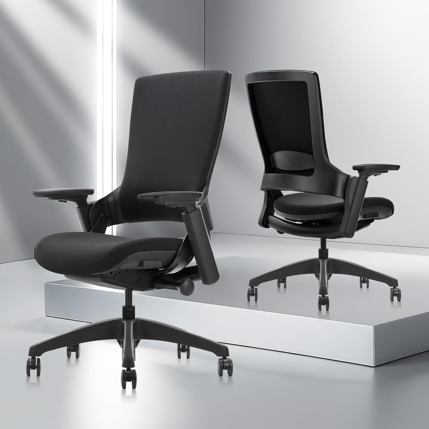 image:imageCLATINA Swivel Executive Computer Chair with 3D Armrest and Lumbar Support Adjustable Ergonomic Fabric Backrest Task Chair for Home Office Conference RoomBlackfabric
