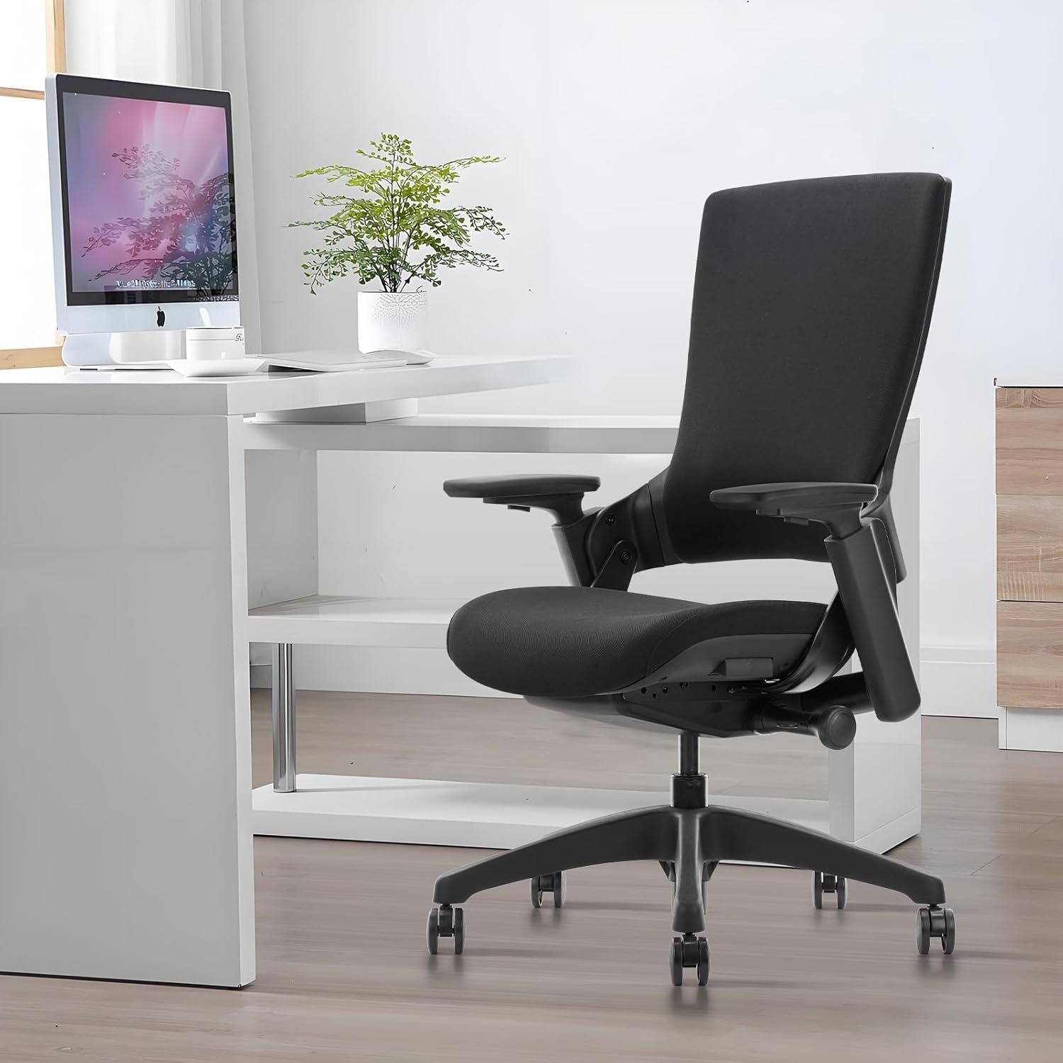image:imageCLATINA Swivel Executive Computer Chair with 3D Armrest and Lumbar Support Adjustable Ergonomic Fabric Backrest Task Chair for Home Office Conference RoomBlackfabric