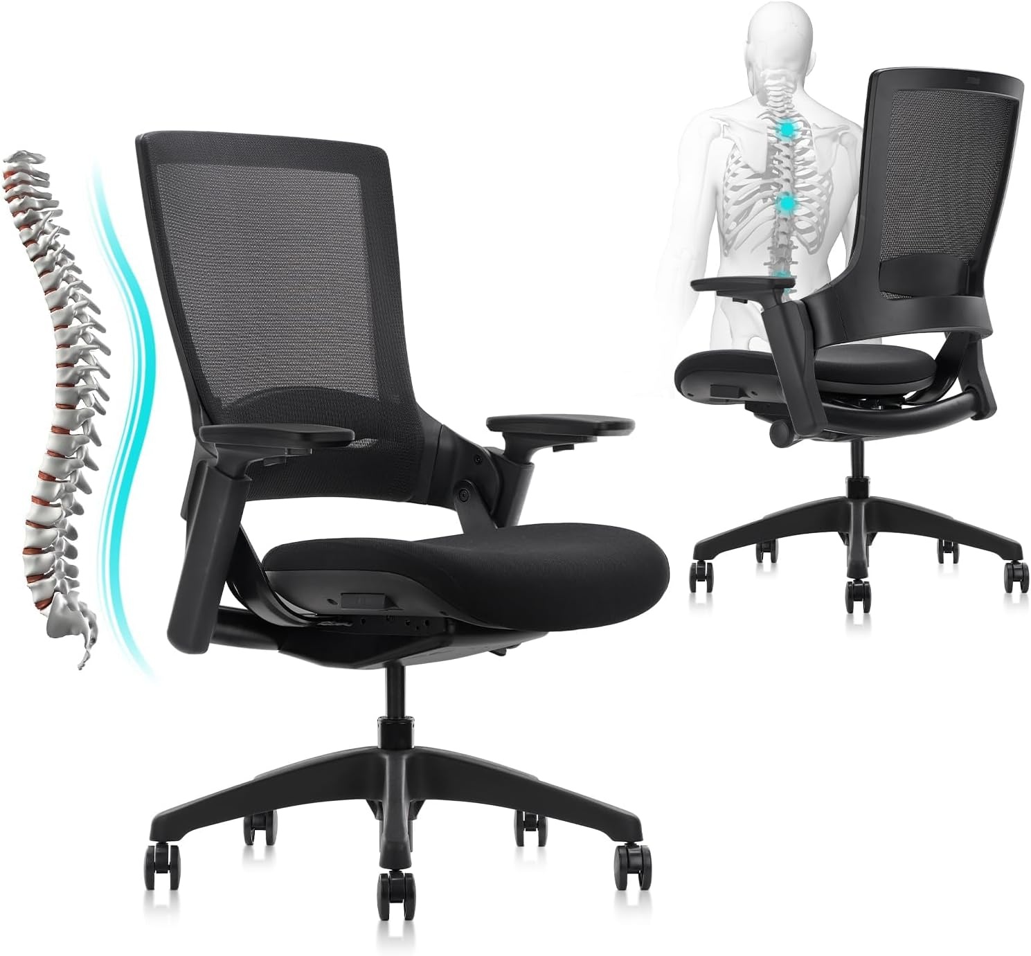 image:imageCLATINA Swivel Executive Computer Chair with 3D Armrest and Lumbar Support Adjustable Ergonomic Fabric Backrest Task Chair for Home Office Conference RoomBlackmesh