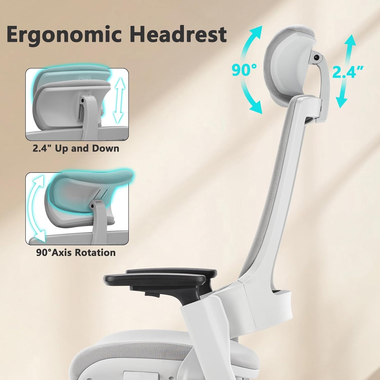 image:imageCLATINA Swivel Executive Computer Chair with 3D Armrest and Lumbar Support Adjustable Ergonomic Fabric Backrest Task Chair for Home Office Conference RoomGreymesh