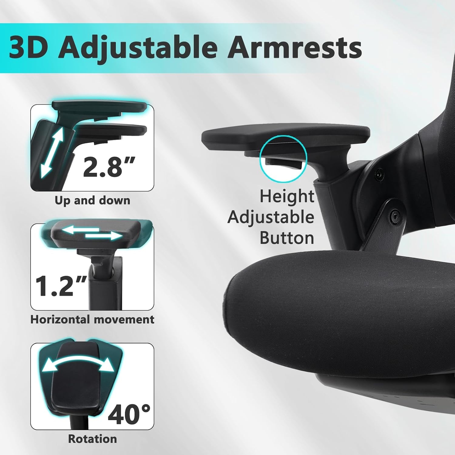 image:imageCLATINA Swivel Executive Computer Chair with 3D Armrest and Lumbar Support Adjustable Ergonomic Fabric Backrest Task Chair for Home Office Conference RoomBlackfabric