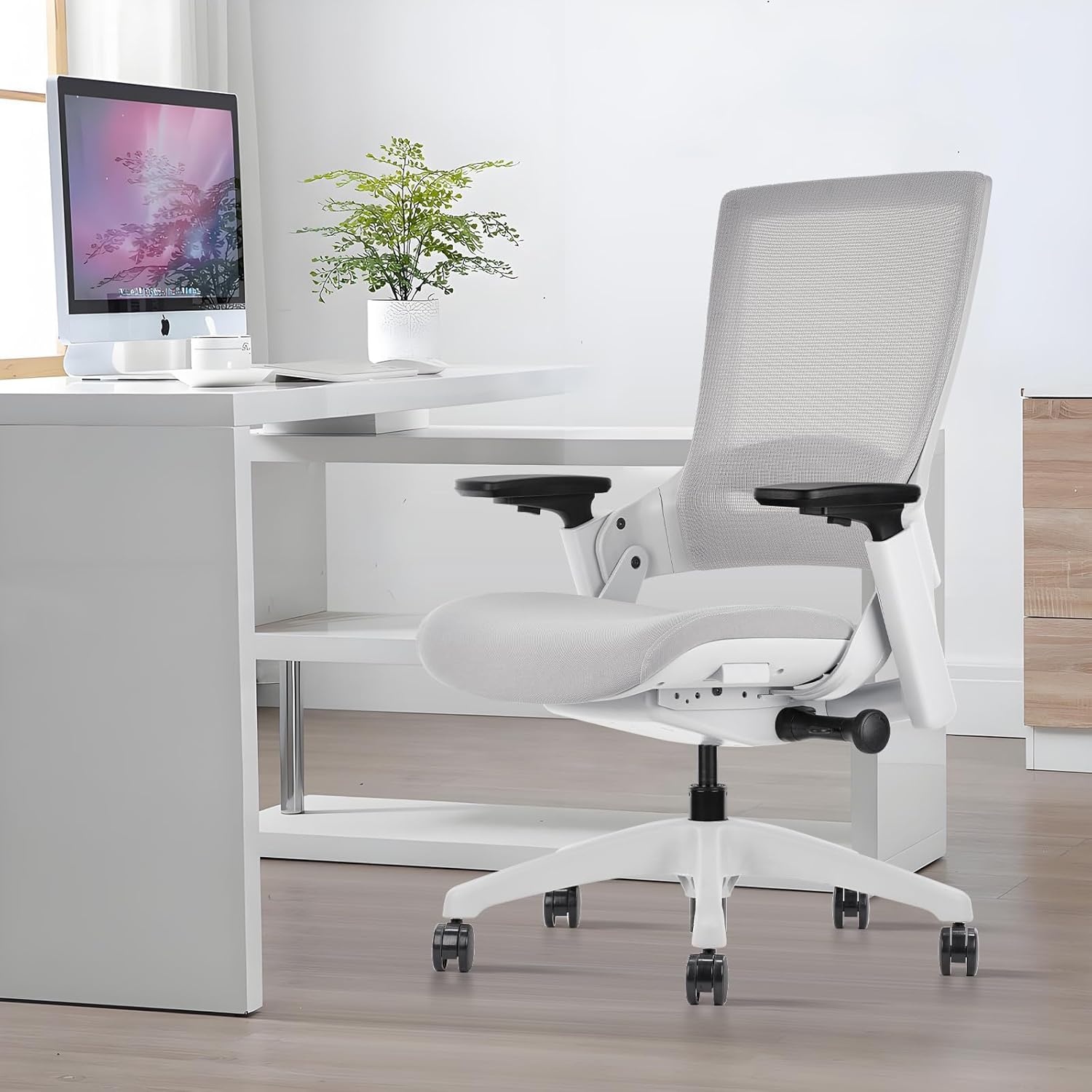 image:imageCLATINA Swivel Executive Computer Chair with 3D Armrest and Lumbar Support Adjustable Ergonomic Fabric Backrest Task Chair for Home Office Conference RoomGreymesh