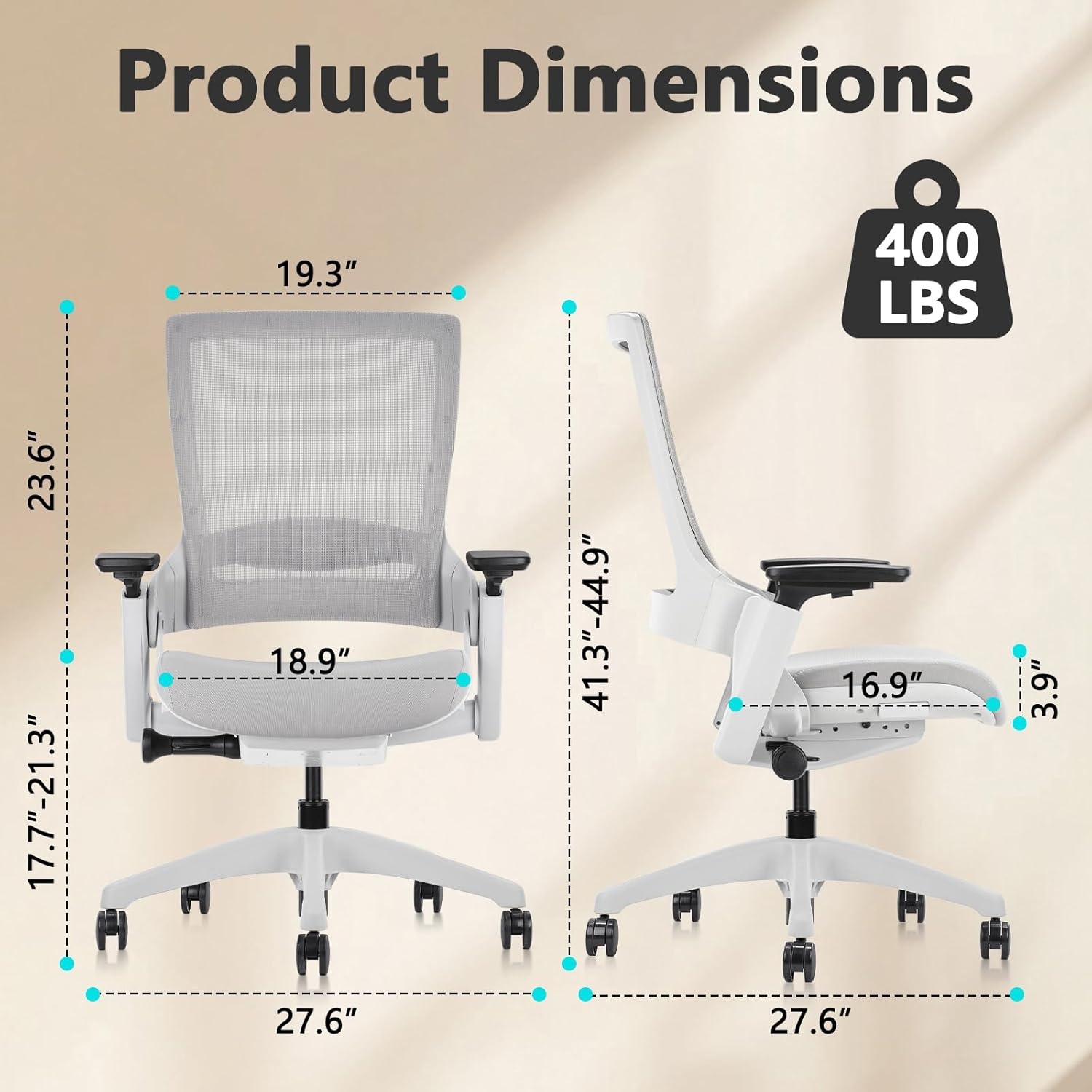 image:imageCLATINA Swivel Executive Computer Chair with 3D Armrest and Lumbar Support Adjustable Ergonomic Fabric Backrest Task Chair for Home Office Conference RoomGreymesh
