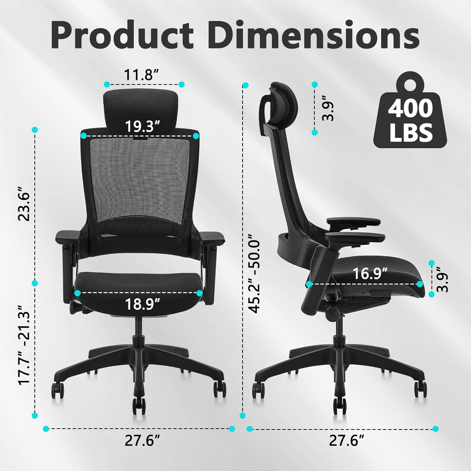 image:imageCLATINA Swivel Executive Computer Chair with 3D Armrest and Lumbar Support Adjustable Ergonomic Fabric Backrest Task Chair for Home Office Conference RoomBlackmesh