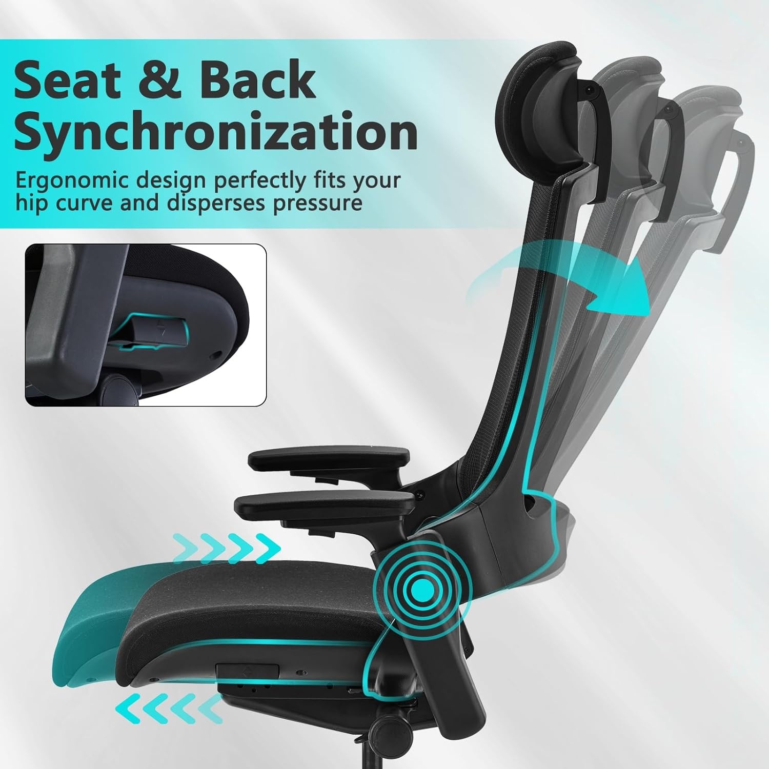 image:imageCLATINA Swivel Executive Computer Chair with 3D Armrest and Lumbar Support Adjustable Ergonomic Fabric Backrest Task Chair for Home Office Conference RoomBlackmesh