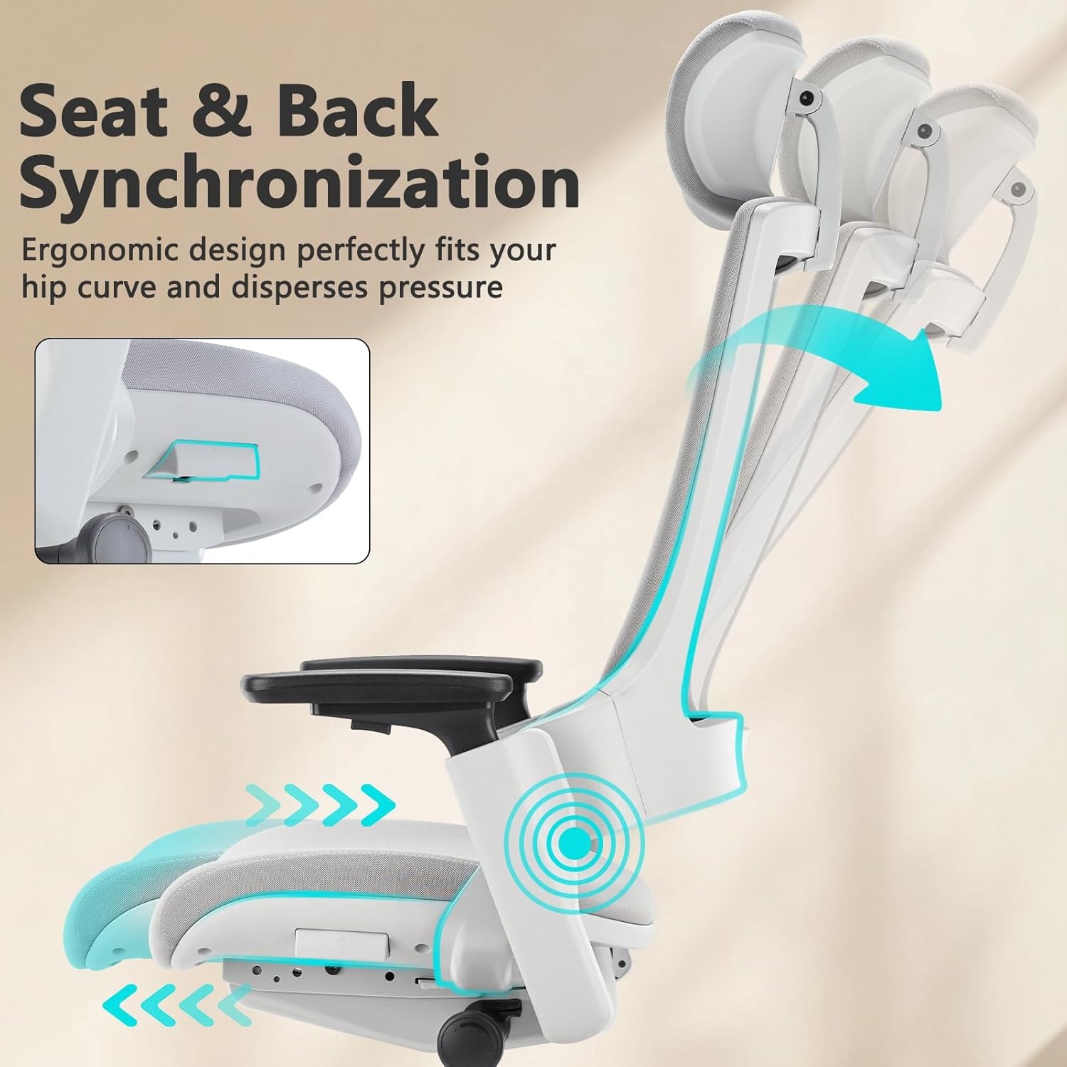 image:imageCLATINA Swivel Executive Computer Chair with 3D Armrest and Lumbar Support Adjustable Ergonomic Fabric Backrest Task Chair for Home Office Conference RoomGreymesh