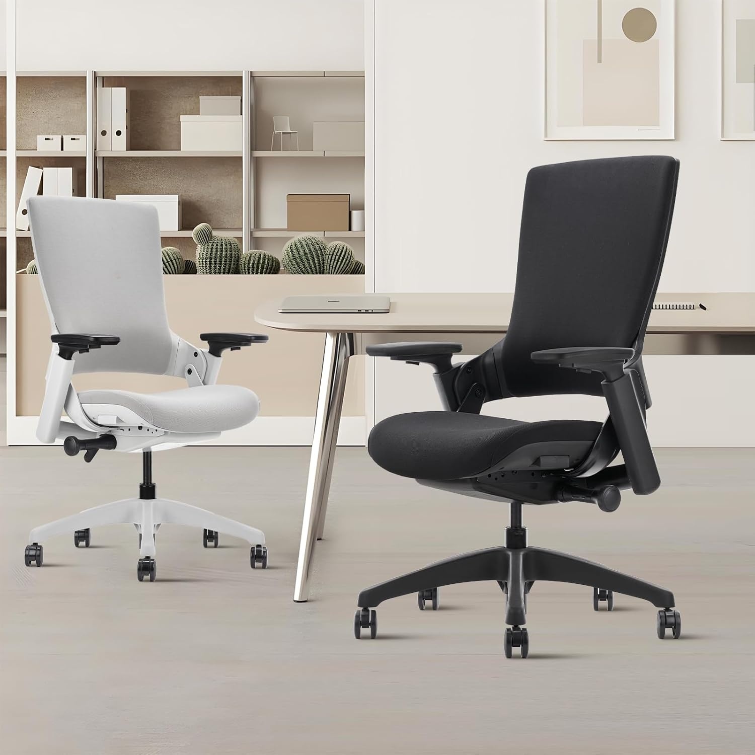 image:imageCLATINA Swivel Executive Computer Chair with 3D Armrest and Lumbar Support Adjustable Ergonomic Fabric Backrest Task Chair for Home Office Conference RoomBlackfabric