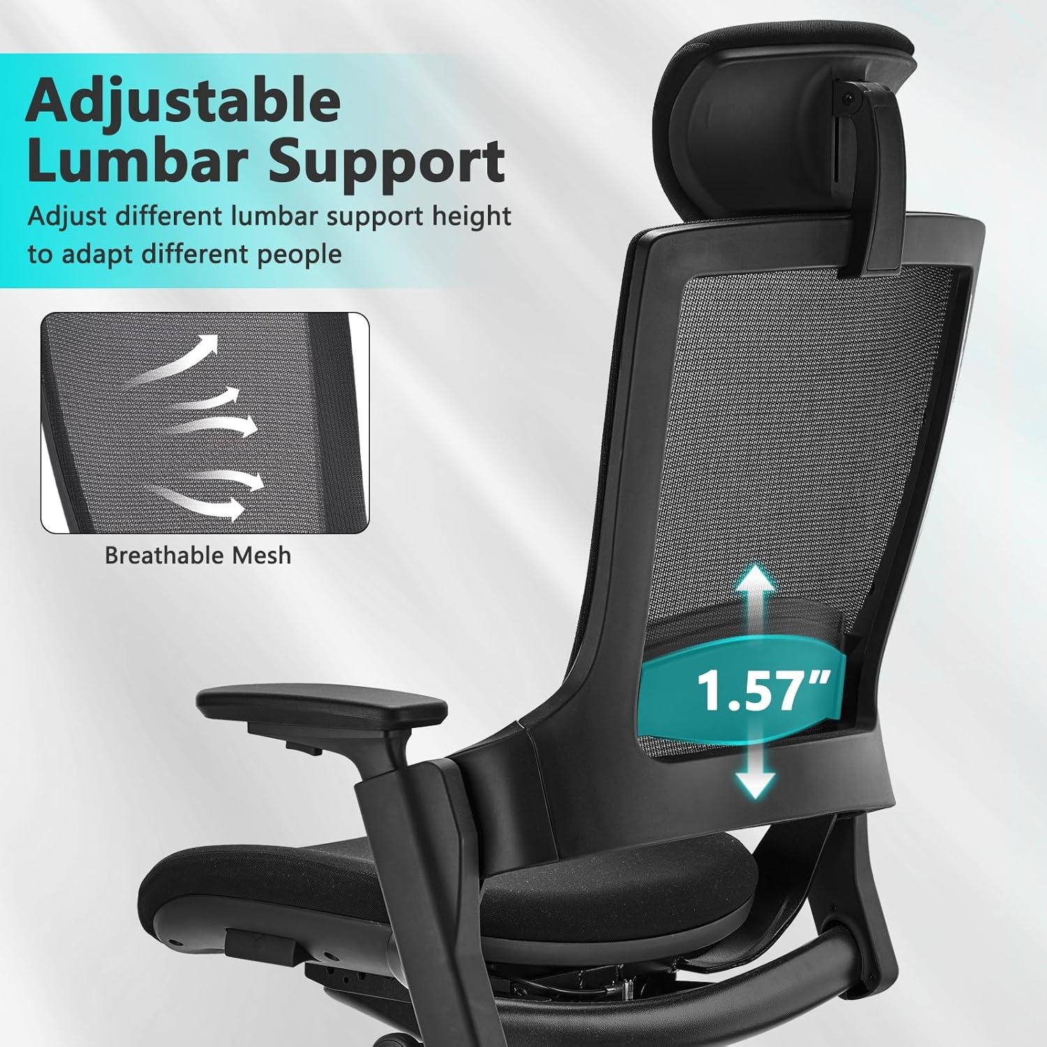 image:imageCLATINA Swivel Executive Computer Chair with 3D Armrest and Lumbar Support Adjustable Ergonomic Fabric Backrest Task Chair for Home Office Conference RoomBlackmesh