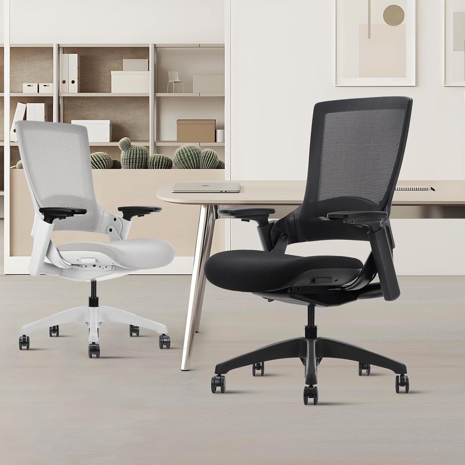 image:imageCLATINA Swivel Executive Computer Chair with 3D Armrest and Lumbar Support Adjustable Ergonomic Fabric Backrest Task Chair for Home Office Conference RoomBlackmesh