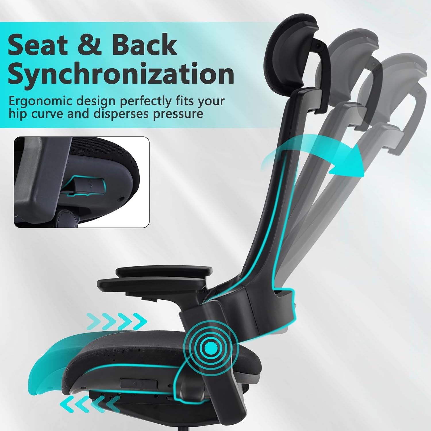 image:imageCLATINA Swivel Executive Computer Chair with 3D Armrest and Lumbar Support Adjustable Ergonomic Fabric Backrest Task Chair for Home Office Conference RoomBlackfabric