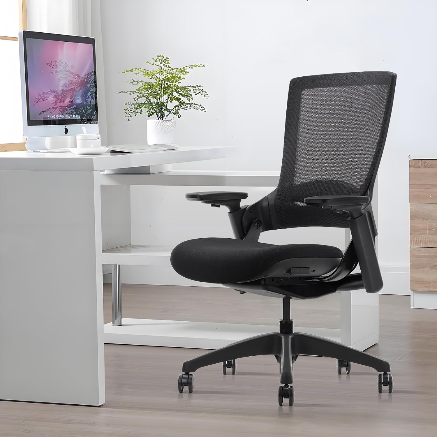 image:imageCLATINA Swivel Executive Computer Chair with 3D Armrest and Lumbar Support Adjustable Ergonomic Fabric Backrest Task Chair for Home Office Conference RoomBlackmesh