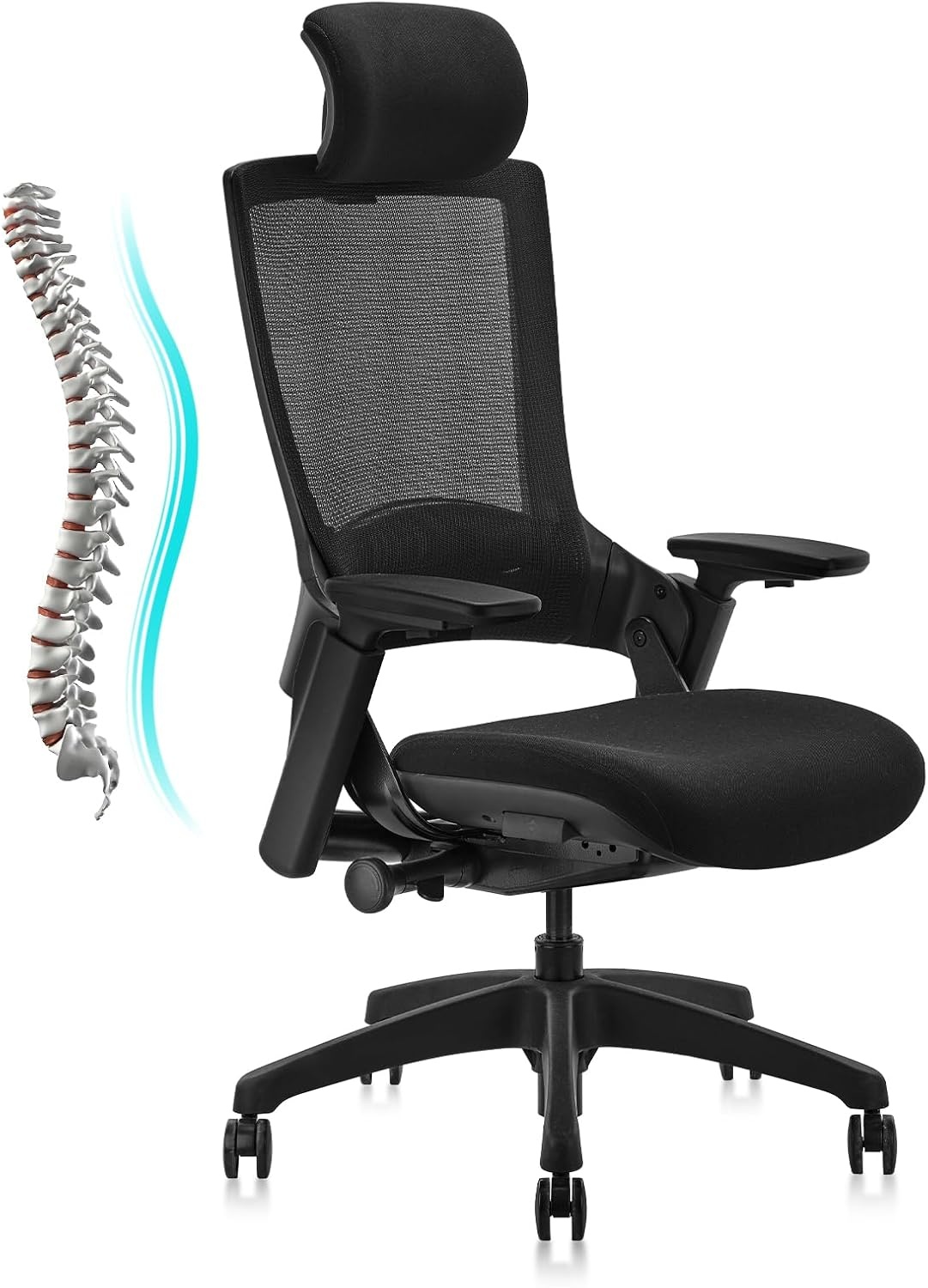 image:imageCLATINA Swivel Executive Computer Chair with 3D Armrest and Lumbar Support Adjustable Ergonomic Fabric Backrest Task Chair for Home Office Conference RoomBlackmesh