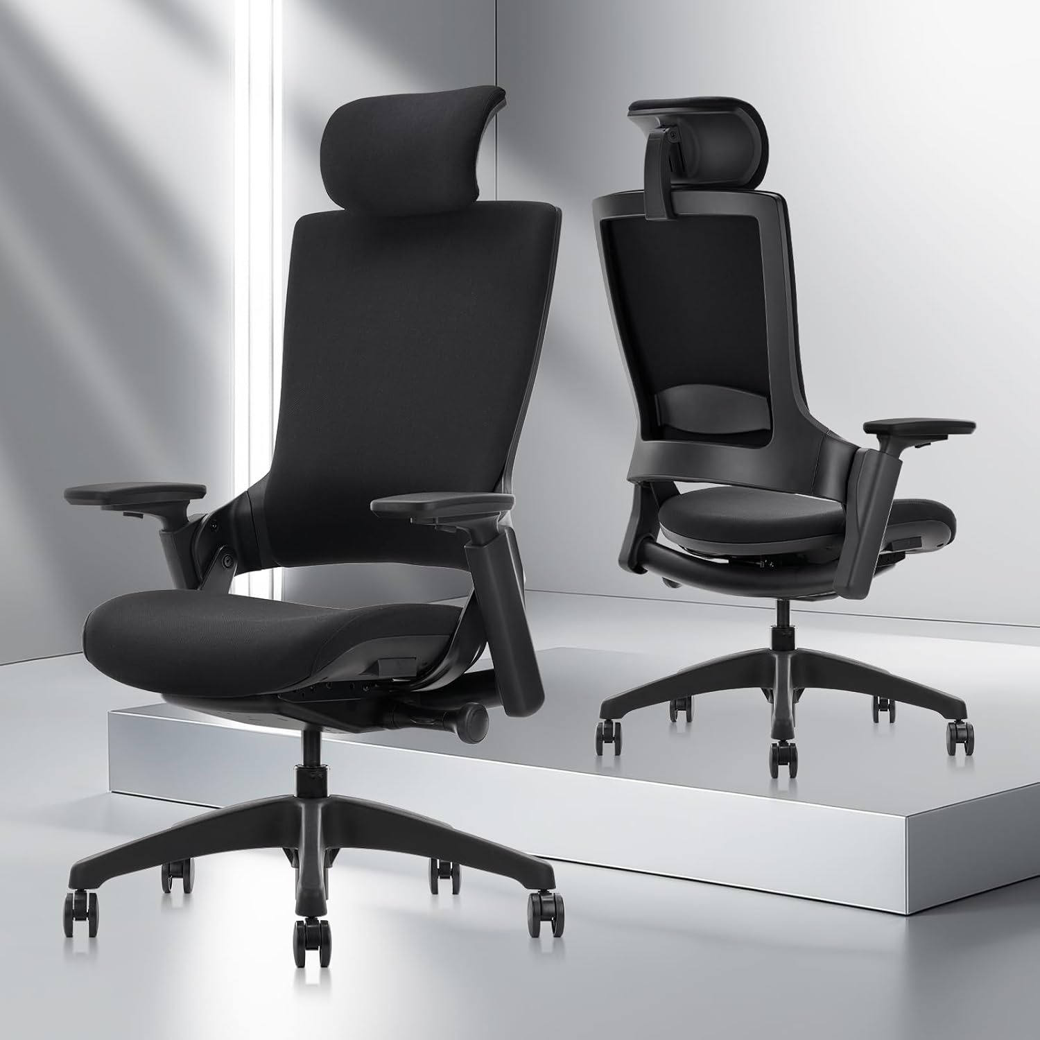 image:imageCLATINA Swivel Executive Computer Chair with 3D Armrest and Lumbar Support Adjustable Ergonomic Fabric Backrest Task Chair for Home Office Conference RoomBlackfabric