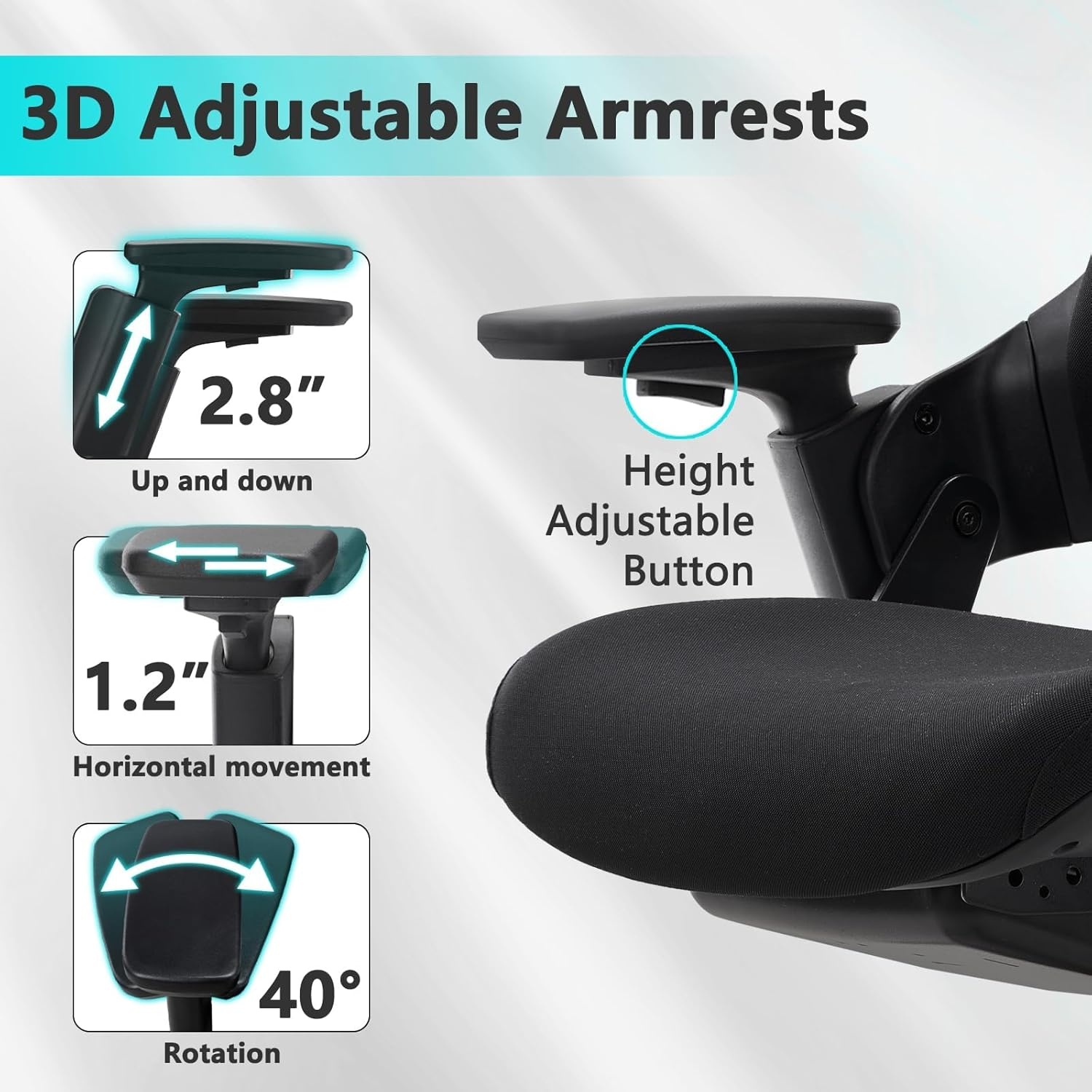 image:imageCLATINA Swivel Executive Computer Chair with 3D Armrest and Lumbar Support Adjustable Ergonomic Fabric Backrest Task Chair for Home Office Conference RoomBlackmesh