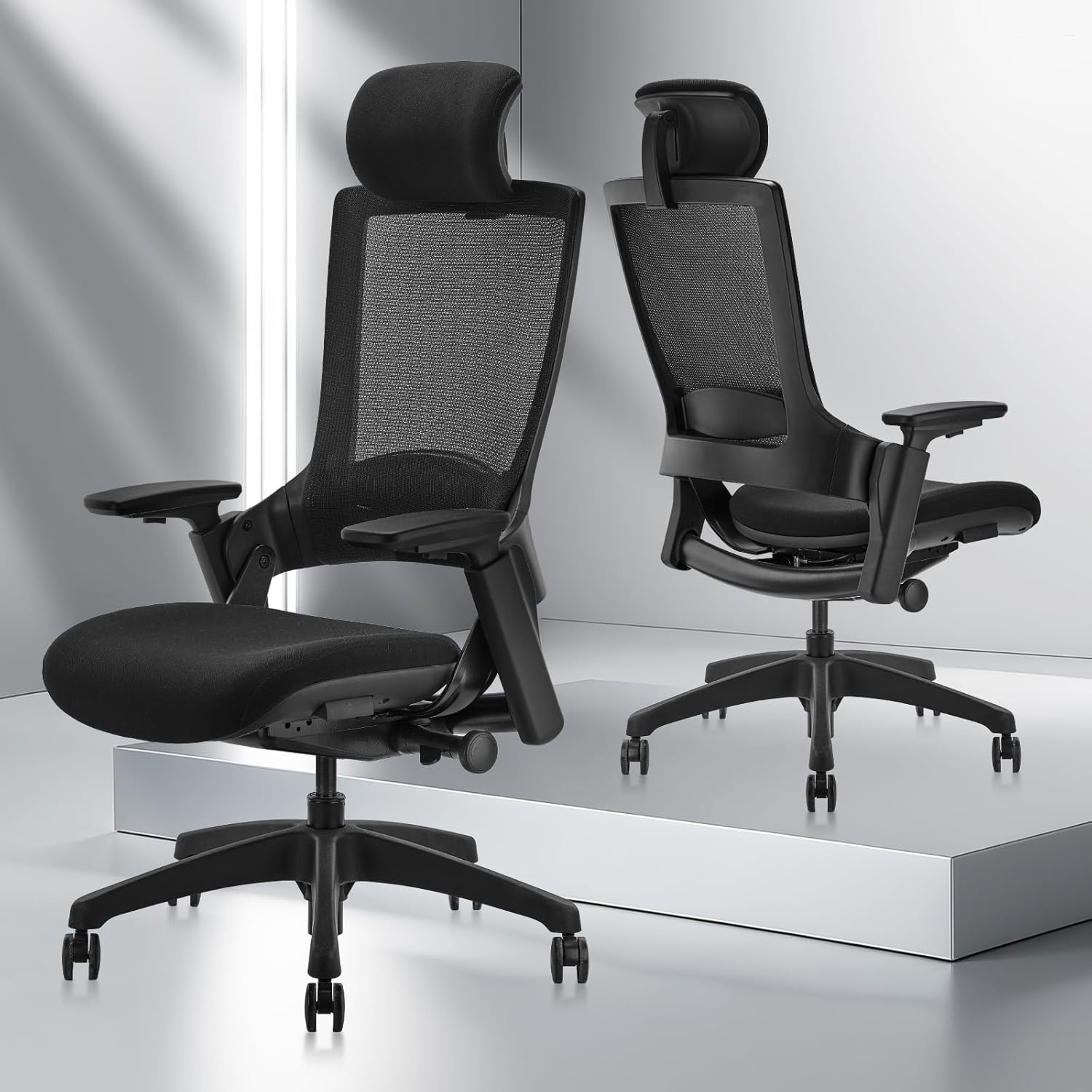 image:imageCLATINA Swivel Executive Computer Chair with 3D Armrest and Lumbar Support Adjustable Ergonomic Fabric Backrest Task Chair for Home Office Conference RoomBlackmesh