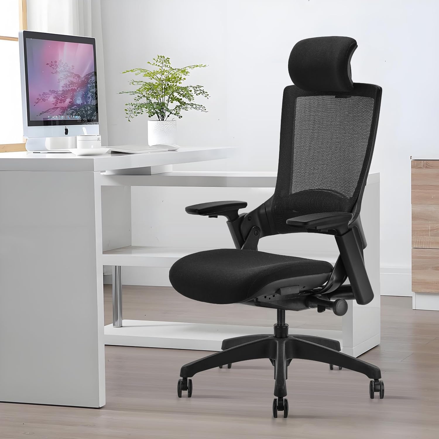 image:imageCLATINA Swivel Executive Computer Chair with 3D Armrest and Lumbar Support Adjustable Ergonomic Fabric Backrest Task Chair for Home Office Conference RoomBlackmesh