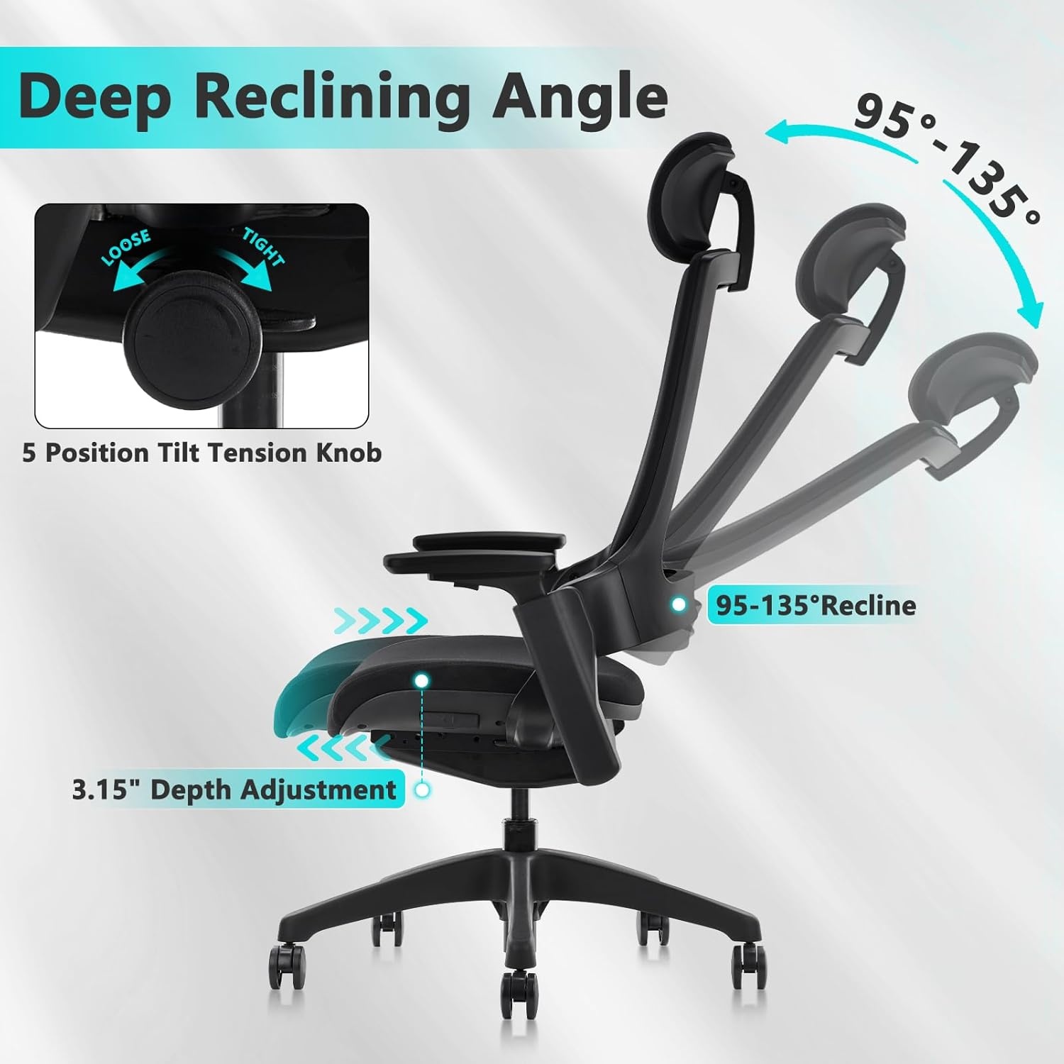 image:imageCLATINA Swivel Executive Computer Chair with 3D Armrest and Lumbar Support Adjustable Ergonomic Fabric Backrest Task Chair for Home Office Conference RoomBlackfabric