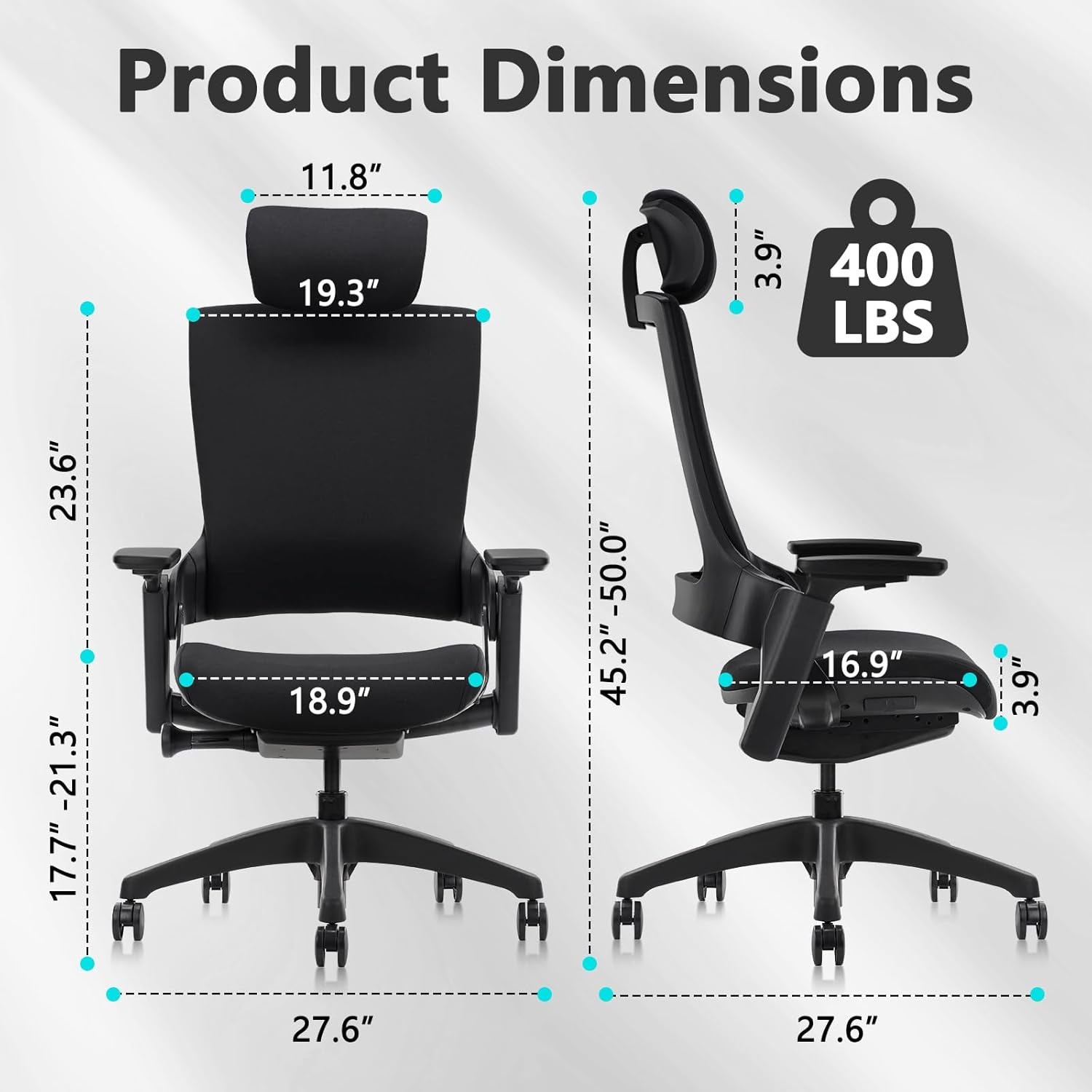 image:imageCLATINA Swivel Executive Computer Chair with 3D Armrest and Lumbar Support Adjustable Ergonomic Fabric Backrest Task Chair for Home Office Conference RoomBlackfabric