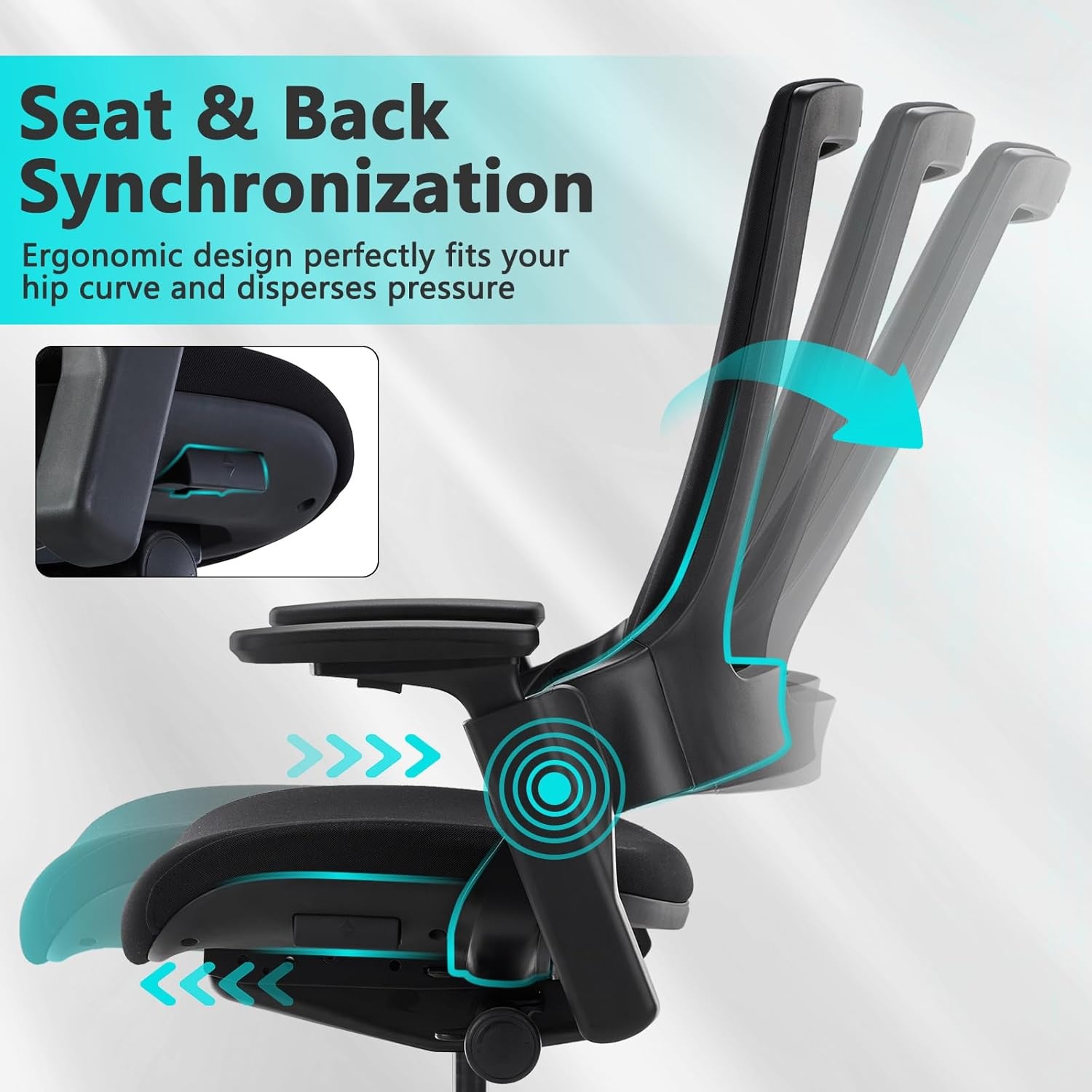 image:imageCLATINA Swivel Executive Computer Chair with 3D Armrest and Lumbar Support Adjustable Ergonomic Fabric Backrest Task Chair for Home Office Conference RoomBlackfabric