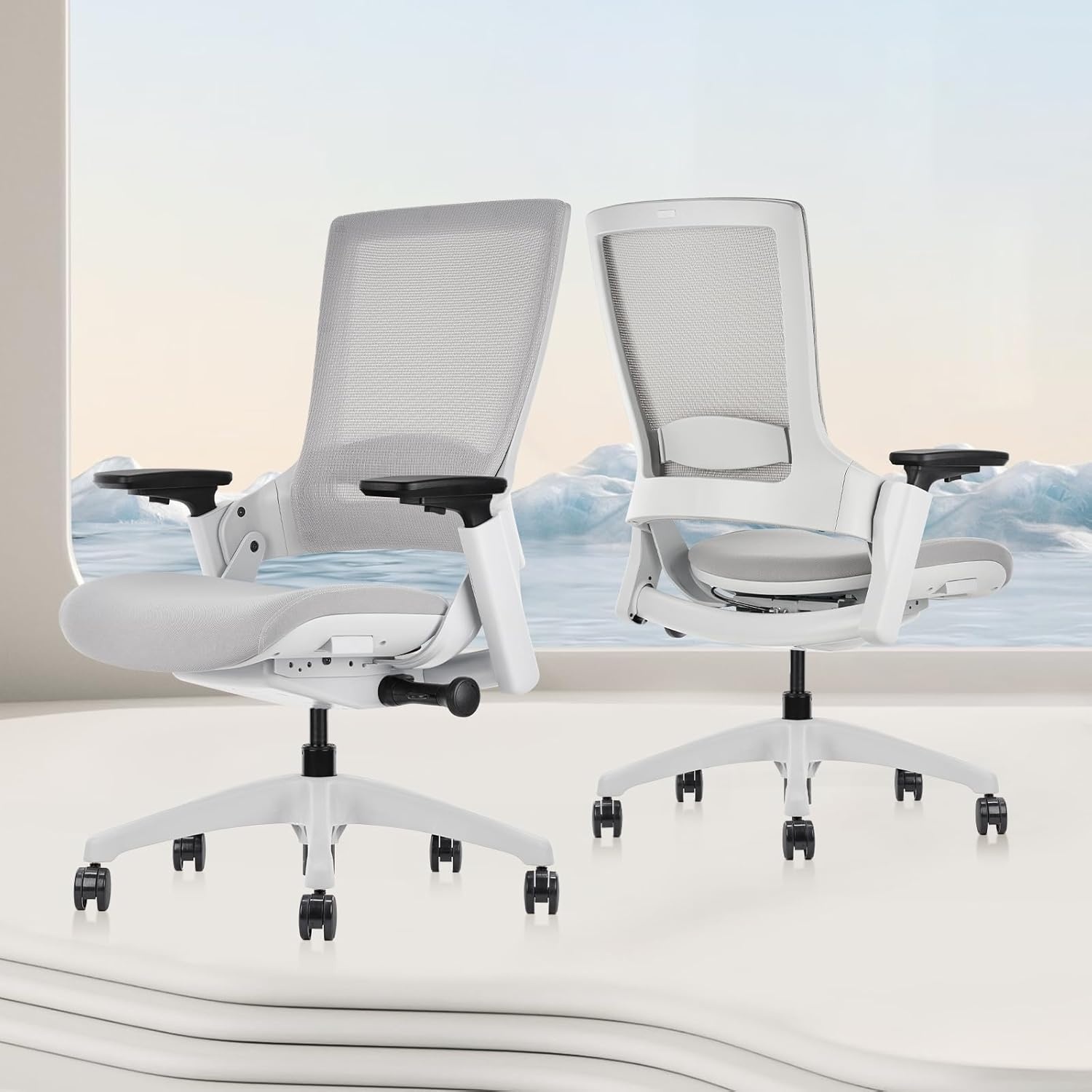 image:imageCLATINA Swivel Executive Computer Chair with 3D Armrest and Lumbar Support Adjustable Ergonomic Fabric Backrest Task Chair for Home Office Conference RoomGreymesh