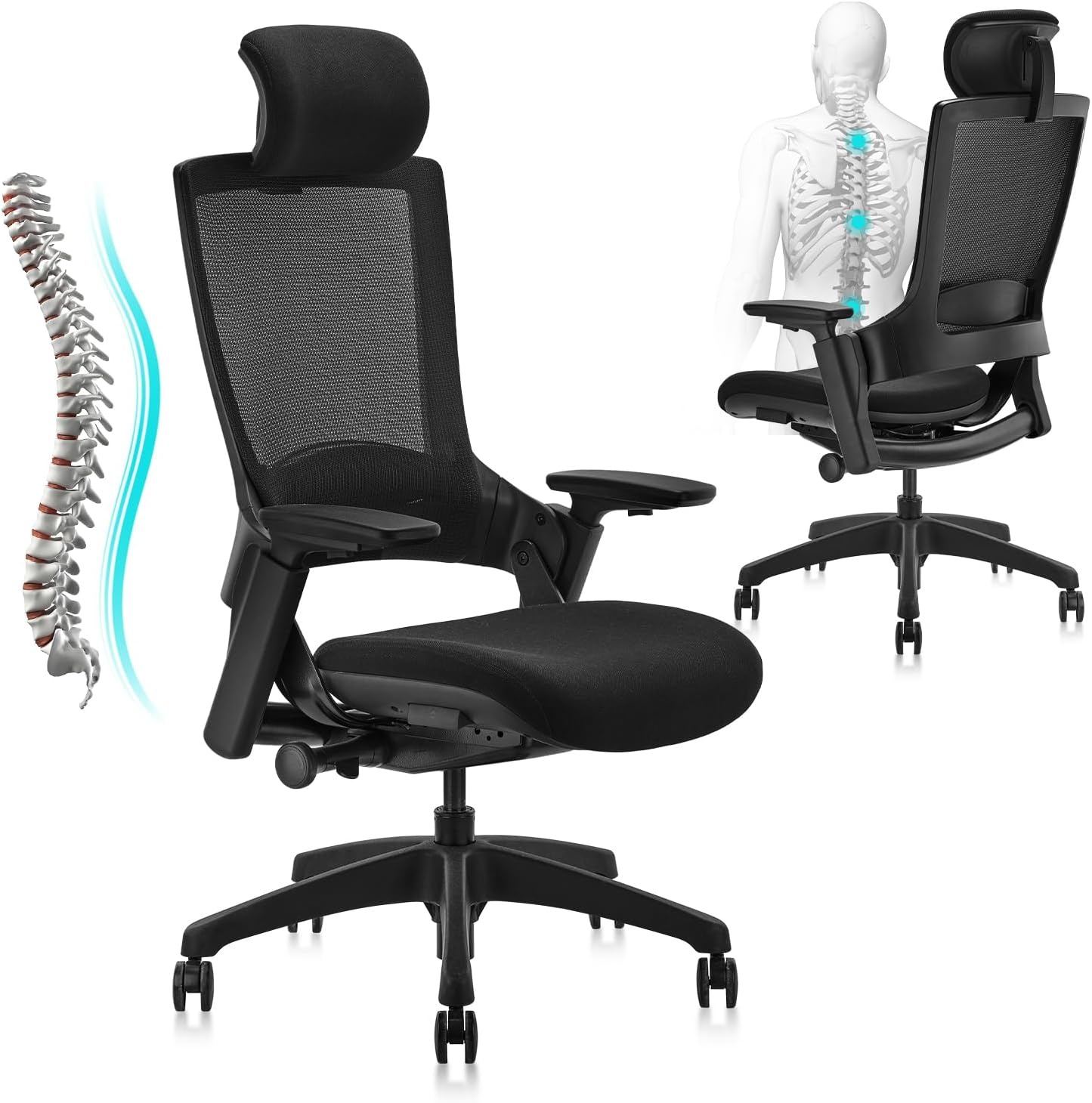 image:imageCLATINA Swivel Executive Computer Chair with 3D Armrest and Lumbar Support Adjustable Ergonomic Fabric Backrest Task Chair for Home Office Conference RoomBlackmesh