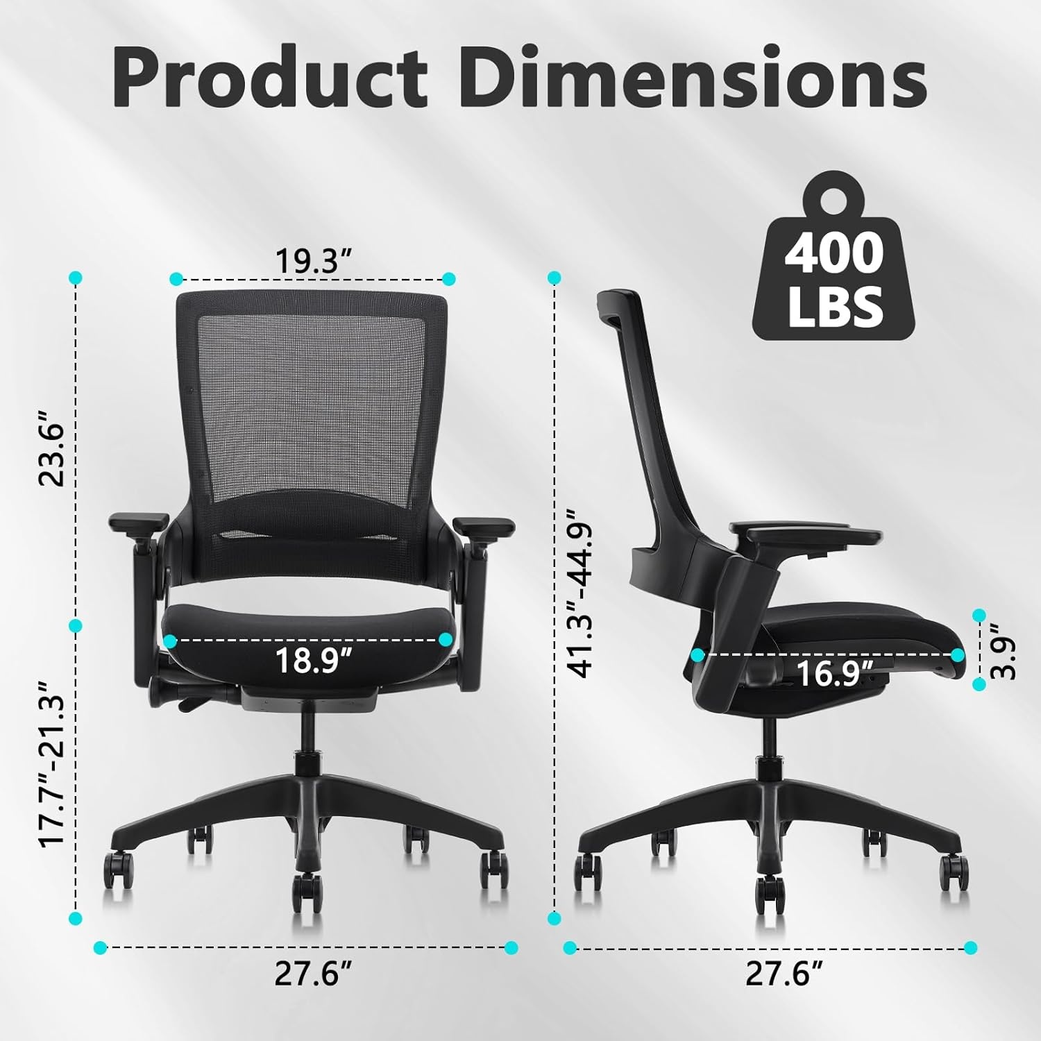 image:imageCLATINA Swivel Executive Computer Chair with 3D Armrest and Lumbar Support Adjustable Ergonomic Fabric Backrest Task Chair for Home Office Conference RoomBlackmesh