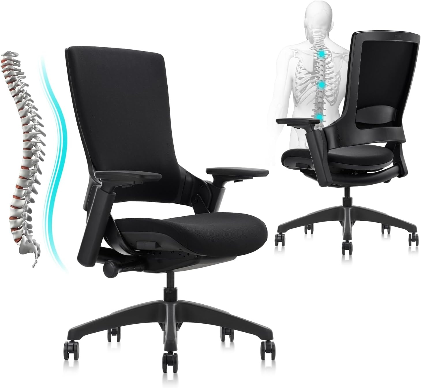 image:imageCLATINA Swivel Executive Computer Chair with 3D Armrest and Lumbar Support Adjustable Ergonomic Fabric Backrest Task Chair for Home Office Conference RoomBlackfabric