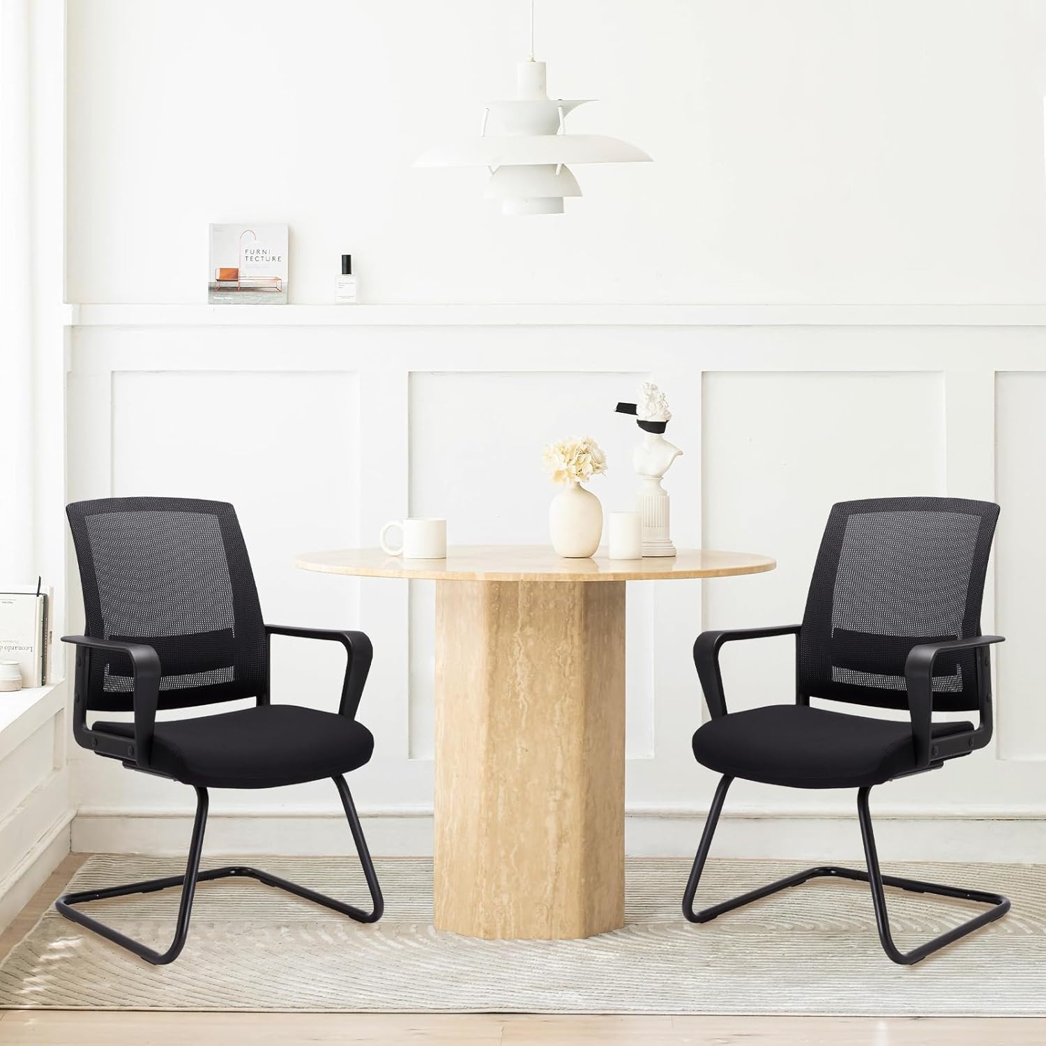 image:imageCLATINA Waiting Room Chairs with Flip Up Arms and Adjustable Lumbar Support Office Guest Chairs amp Reception Chair for Conference Room Breathable Mesh Black Desk Chair No Wheels for ElderlyBlack