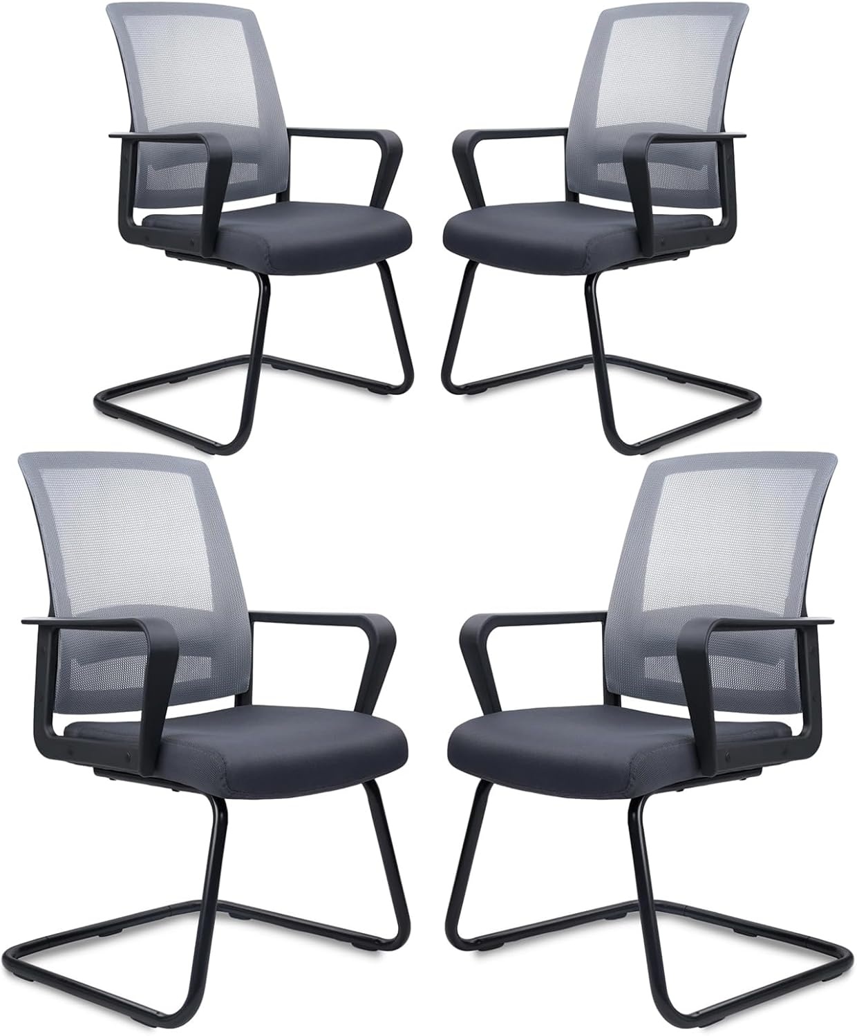image:imageCLATINA Waiting Room Chairs with Flip Up Arms and Adjustable Lumbar Support Office Guest Chairs amp Reception Chair for Conference Room Breathable Mesh Black Desk Chair No Wheels for ElderlyGrey