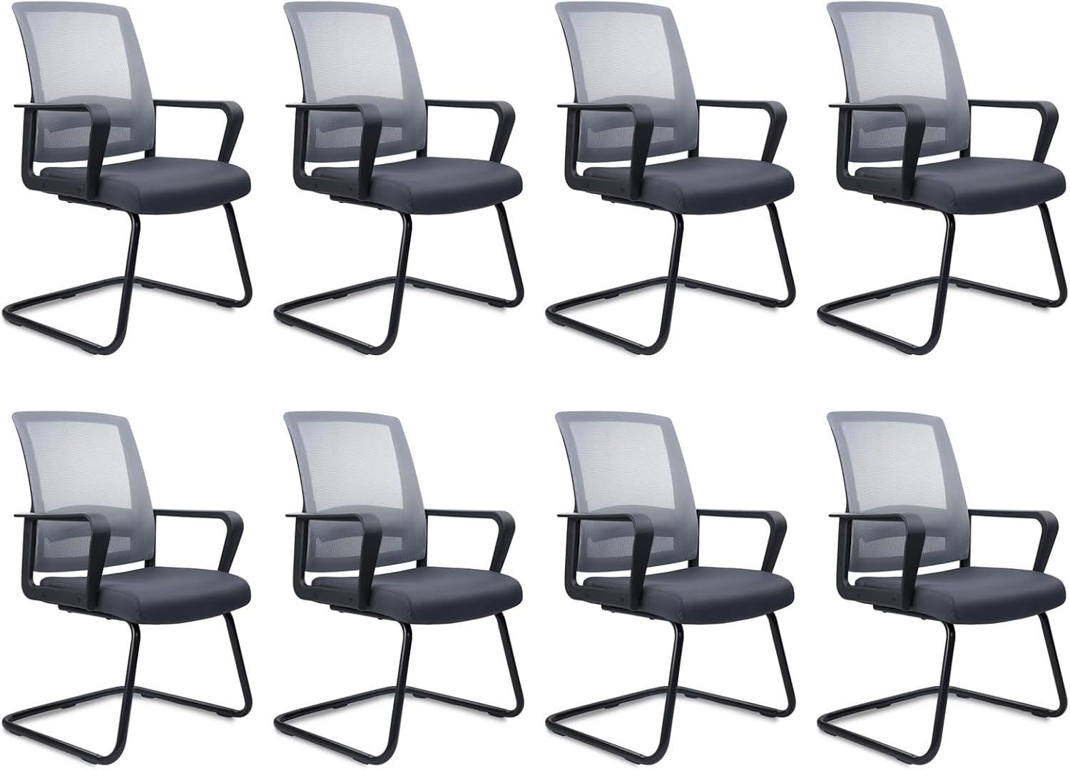 image:imageCLATINA Waiting Room Chairs with Flip Up Arms and Adjustable Lumbar Support Office Guest Chairs amp Reception Chair for Conference Room Breathable Mesh Black Desk Chair No Wheels for ElderlyGrey