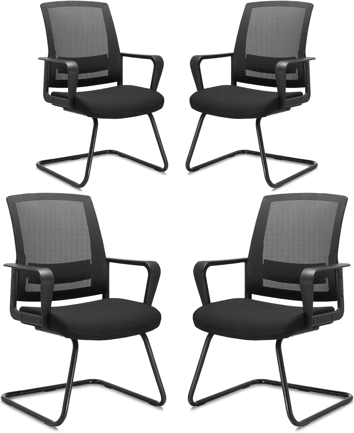 image:imageCLATINA Waiting Room Chairs with Flip Up Arms and Adjustable Lumbar Support Office Guest Chairs amp Reception Chair for Conference Room Breathable Mesh Black Desk Chair No Wheels for ElderlyBlack