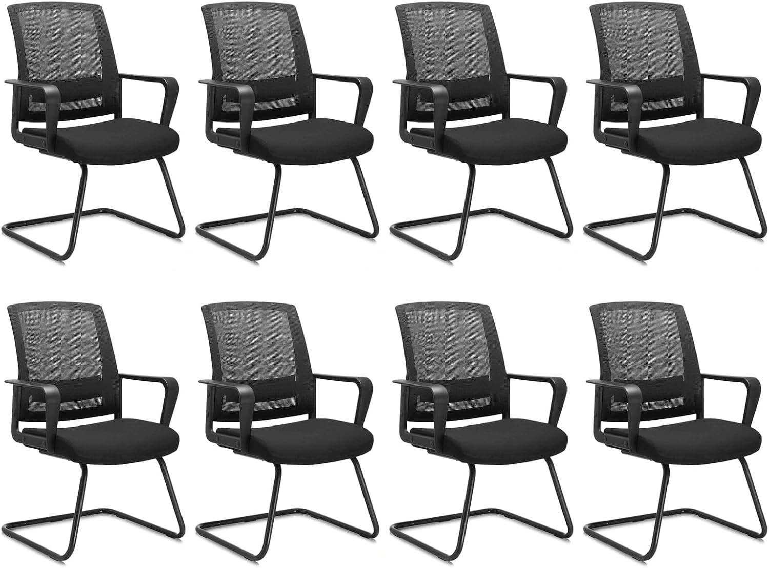image:imageCLATINA Waiting Room Chairs with Flip Up Arms and Adjustable Lumbar Support Office Guest Chairs amp Reception Chair for Conference Room Breathable Mesh Black Desk Chair No Wheels for ElderlyBlack
