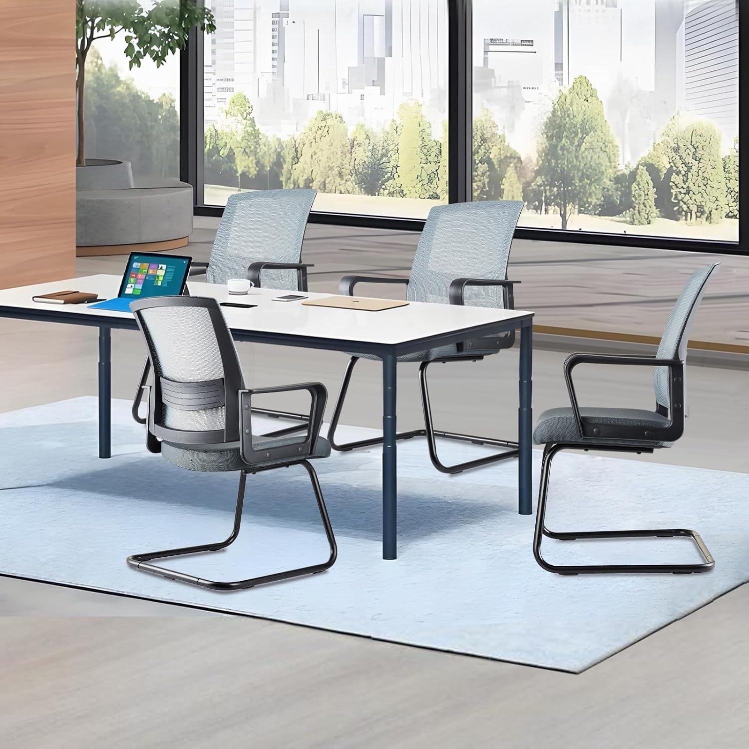 image:imageCLATINA Waiting Room Chairs with Flip Up Arms and Adjustable Lumbar Support Office Guest Chairs amp Reception Chair for Conference Room Breathable Mesh Black Desk Chair No Wheels for ElderlyGrey